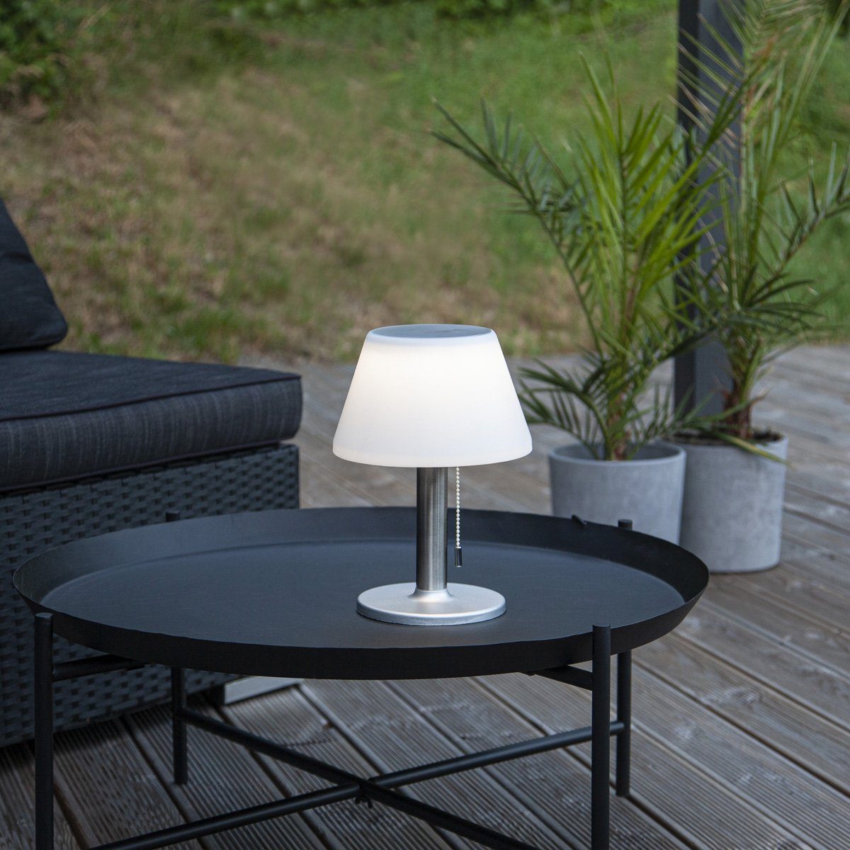 MARELIDA LED Außen-Tischleuchte LED Solar bis (2100K Helligkeitsstufen H: 3 Balkon, Tischleuchte für Terrasse 3000K) warmweiß Classic, LED 28cm