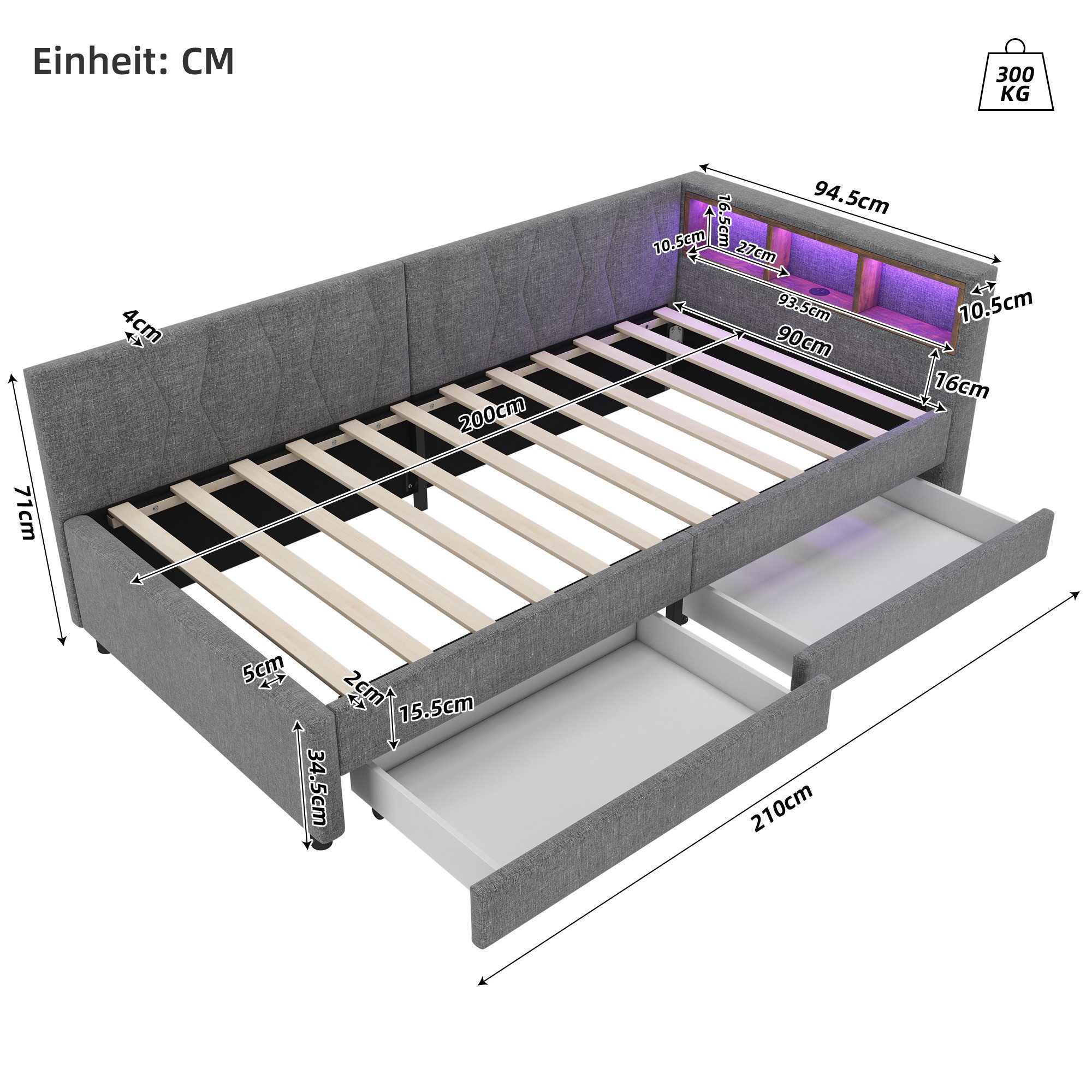 STILVORA Polsterbett Polsterbett 90×200cm Daybett Jugendbett mit USB+Typ C& günstig online kaufen