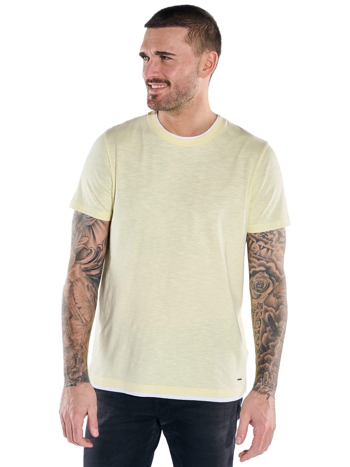 emilio adani T-Shirt Herren Rundhals T-Shirt, Hellgelb