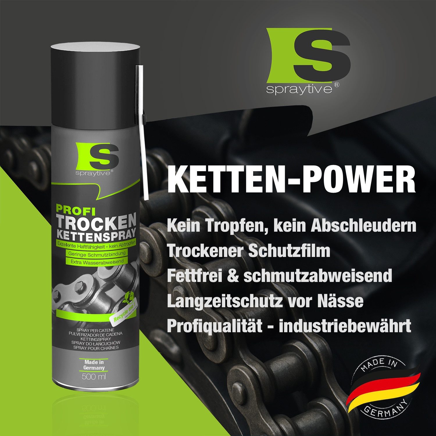 Spraytive Schmierfett 24x 500ml Profi Trockenkettenspray – Allwetter Kettenspray, Kettenfett, Made in Germany