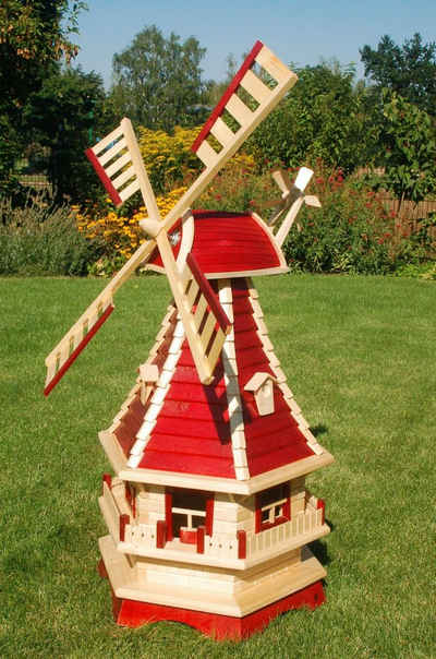 DSH DEKO SHOP HANNUSCH Gartenfigur Windmühlen mit Lamellendach und Solar – Höhe 1,3 m