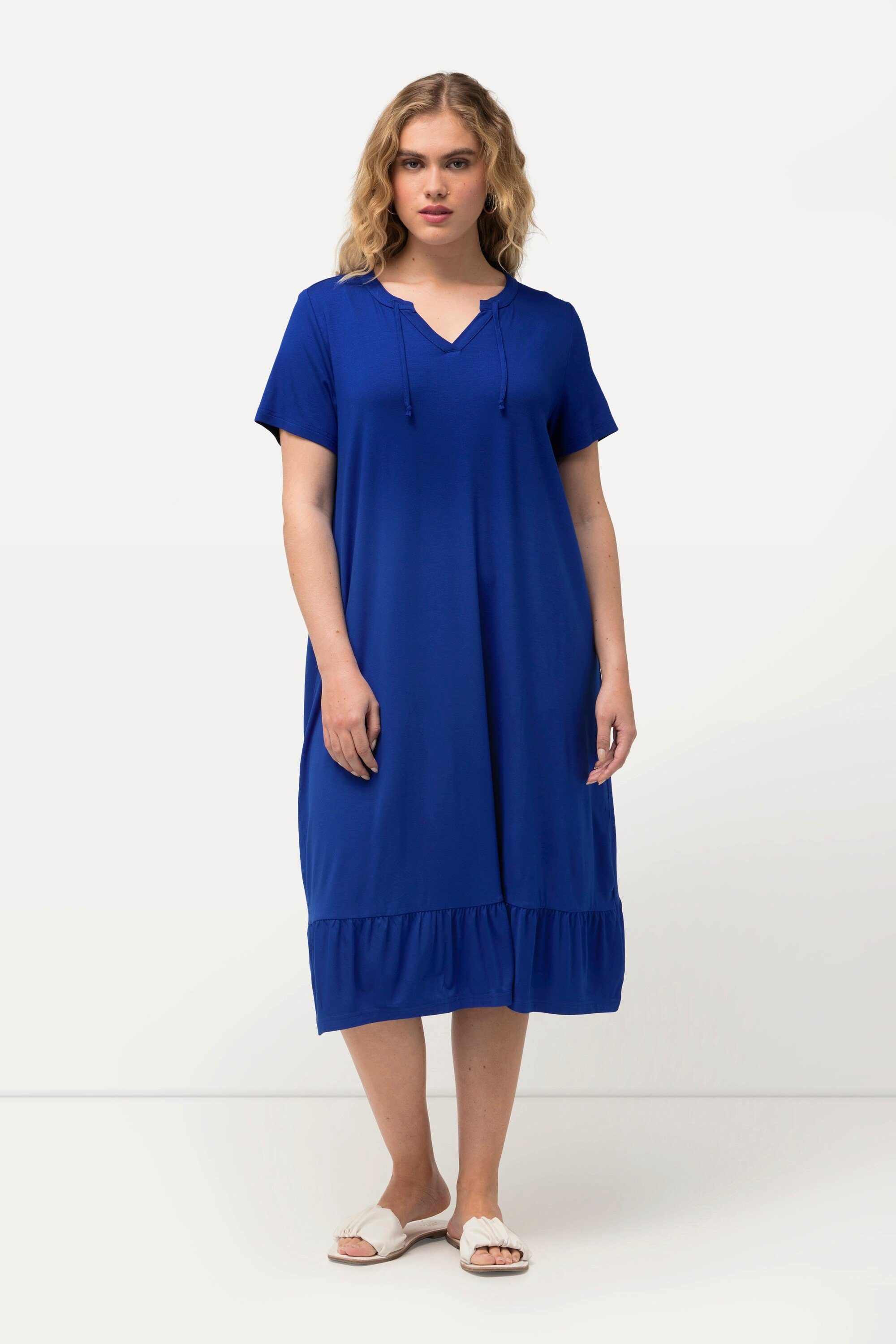 Ulla Popken Jerseykleid Jersey-Midikleid A-Linie Tunika-Ausschnitt Halbarm