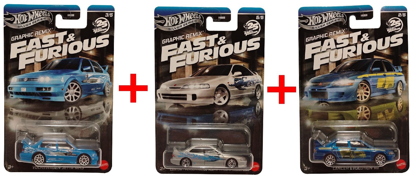 Hot Wheels Spielzeug-Auto Hot Wheels Silver Series Fast and Furious 3er-Set Volkswagen Lancer