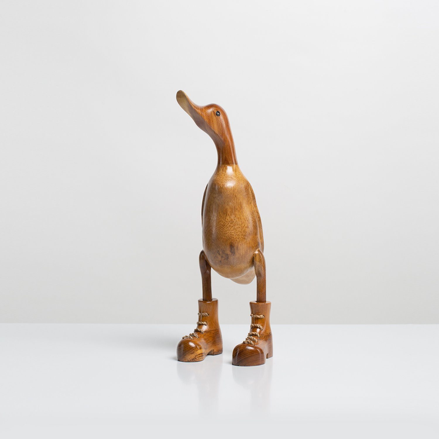 Rikmani Dekofigur Holzfigur Ente Stiefel - Handgefertigte Dekoration aus Holz Geschenk (3-er Set), 3 Holzarten natur