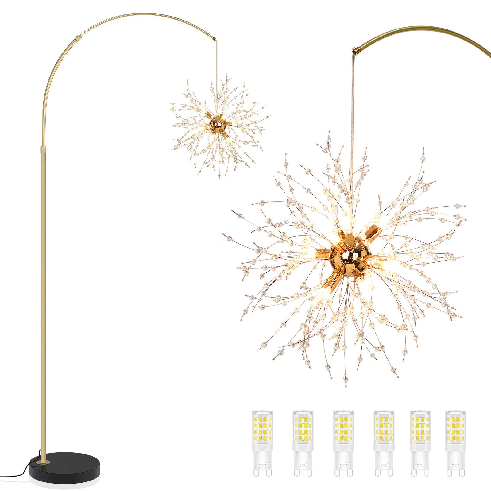 Jibenhome LED Stehlampe Kristall Bogenlampe, mit Fußschalter, 6-Flammige, H günstig online kaufen