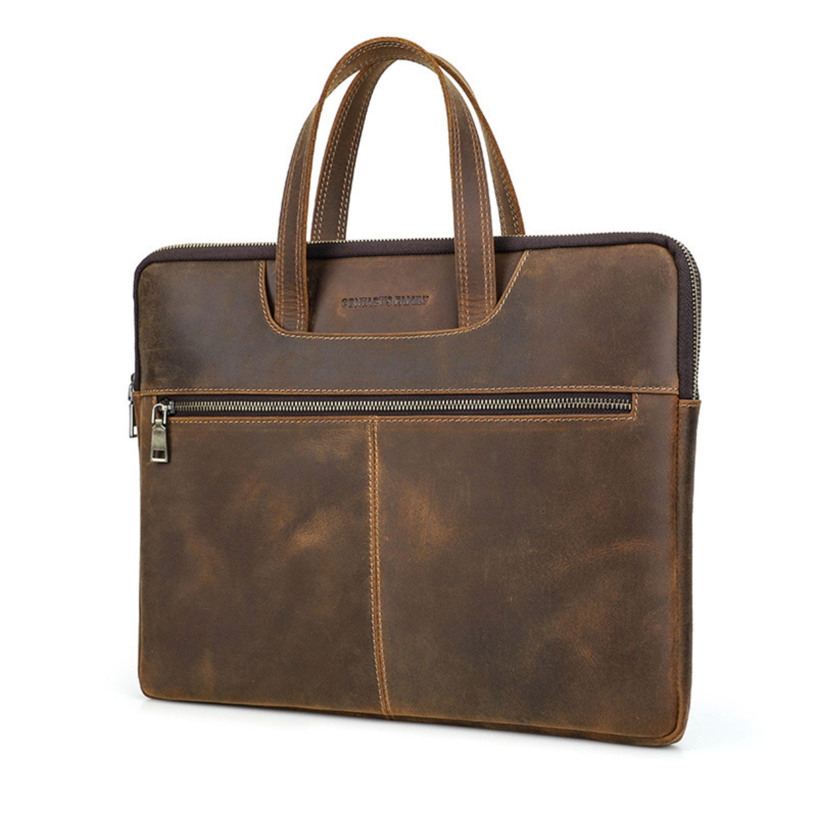 YUBRO-STUDIO Laptoptasche Handgefertigte Laptoptasche Leder 16 Zoll für Büro und Reisen