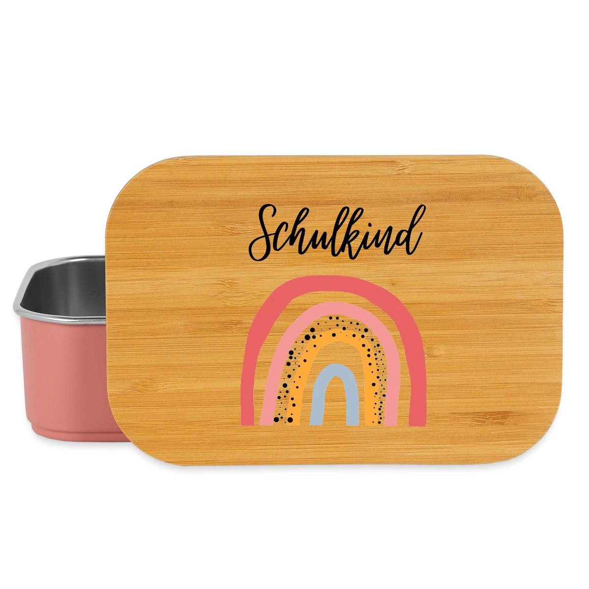 Spreadshirt Lunchbox Einschulung Schulkind Regenbogen Geschenkidee Brotdose mit Bambusdecke, Edelstahl, Bambus