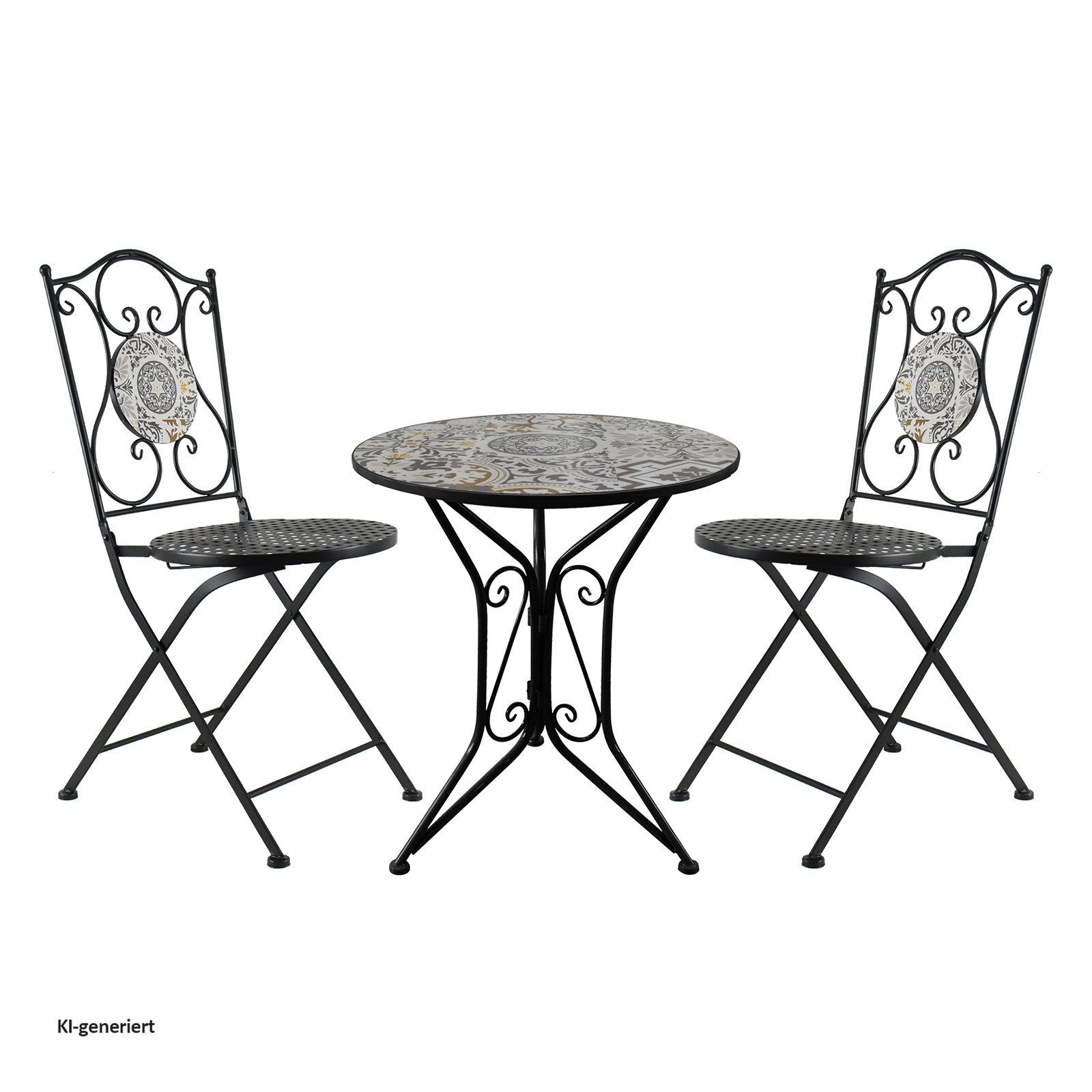 HTI-Living Garten-Essgruppe Sitzgruppe Metall Bistro Set mit Motiv Algier für Balkon und Terrasse, (Set, 3-tlg., 1 Tisch 2 Stühle), Sitzgruppe Essgruppe Balkons – Bild 2 von 5