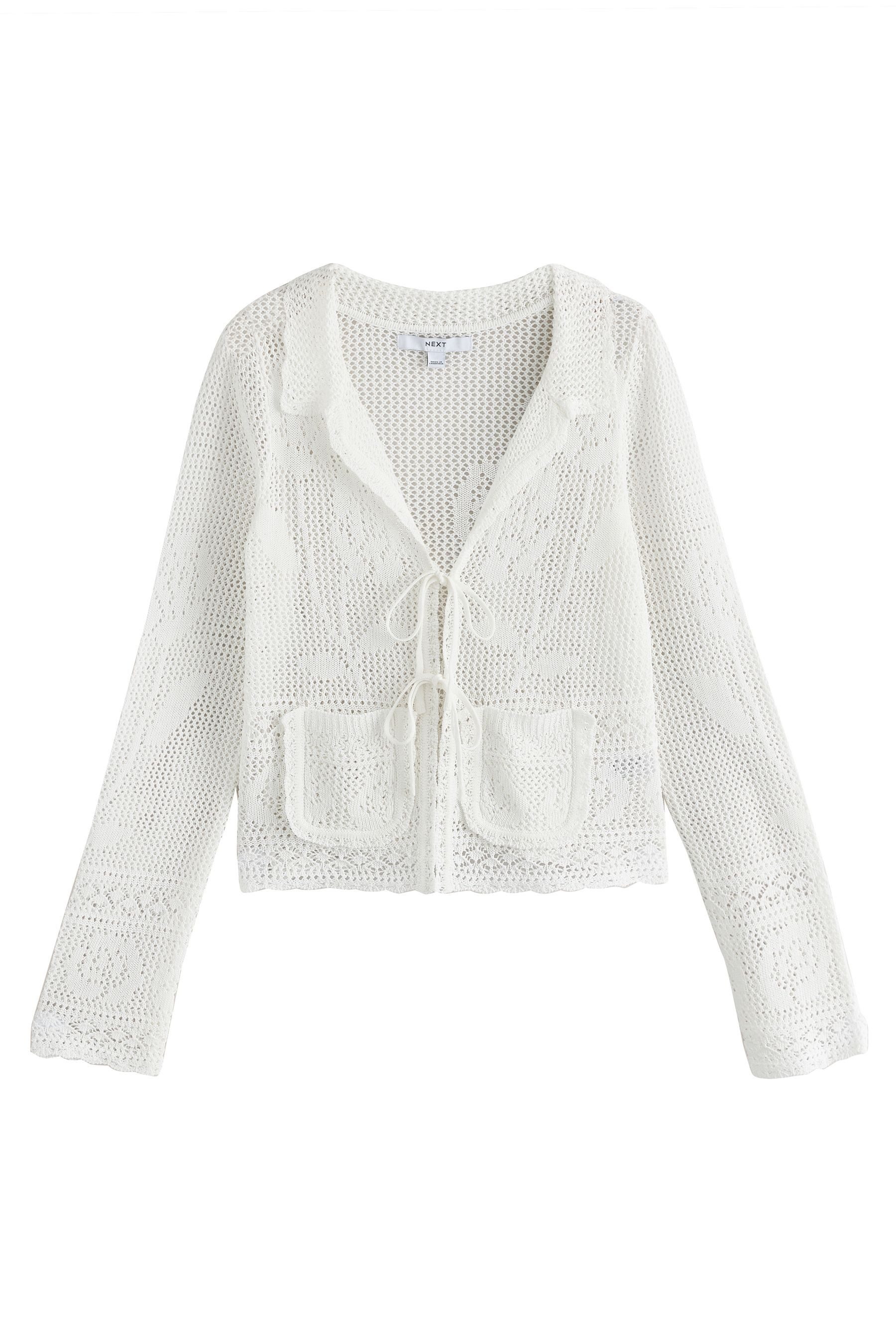 Strickjacke Strickjacke mit Bindedetail, Mesh und Leinenanteil