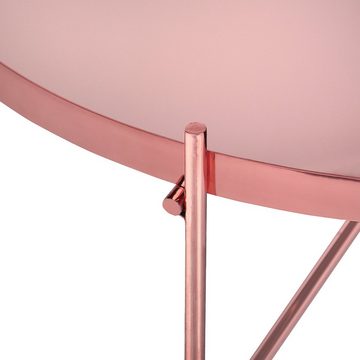 WOMO-DESIGN Beistelltisch Wohnzimmertisch mit Glasplatte und Metallgestell, Sofatisch rund Ø 43x45 cm, Rosa, Moderner Lounge Tisch