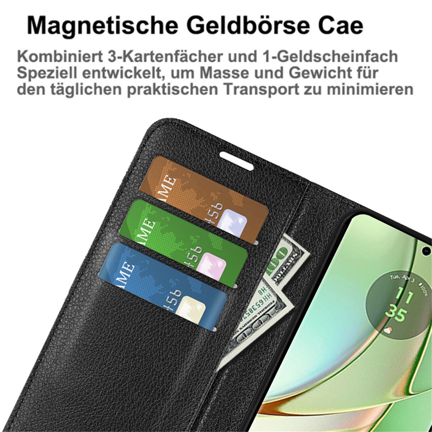 betterfon Handyhülle Handytasche für Motorola Edge 40 Neo Klapphülle Schwarz, 3 Kartenfächer, Magnetverschluss & Standfunktion im Lederlook