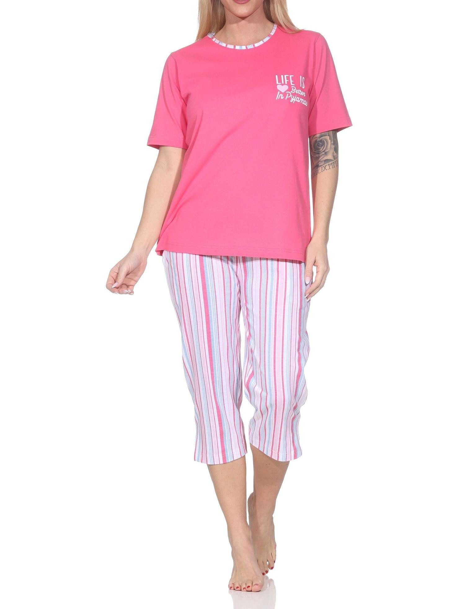 Pyjama Normann Damen Pyjama kurzarm in Streifenoptik – auch in Übergröße