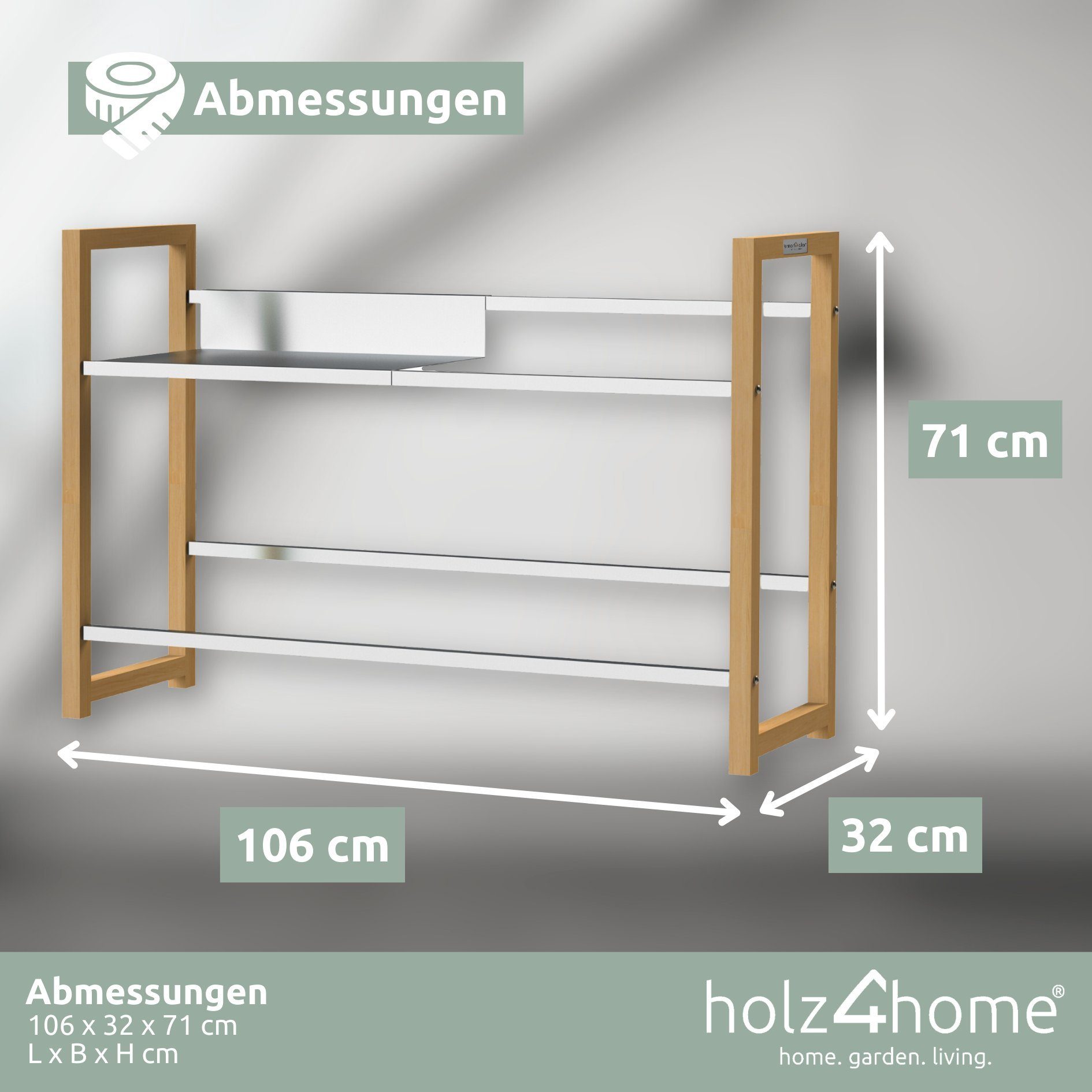 Mehrzweckregal holz4home Edelstahl Eiche Getränkekistenregal Kisten 106x32x71cm 4