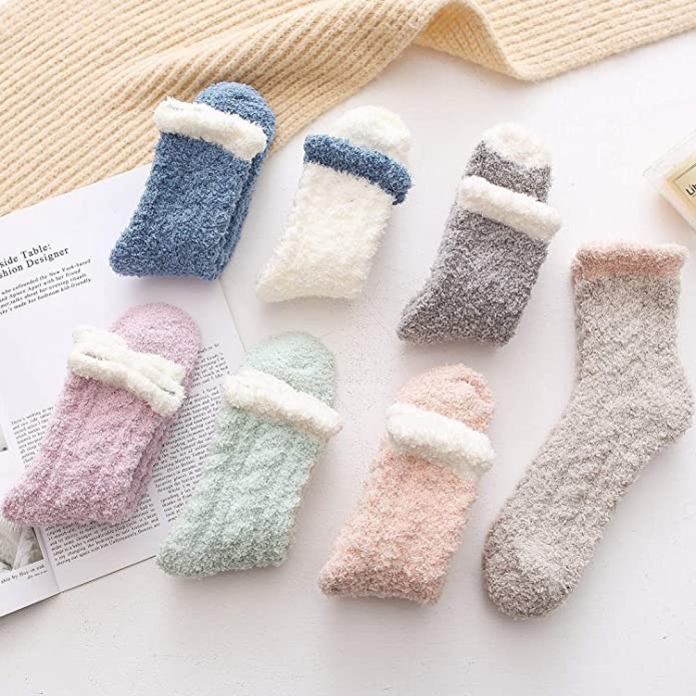 Korallenfleece Haussocken Damen, Bettsocken Kuschelsocken 7 aus Paar Flauschige GelldG