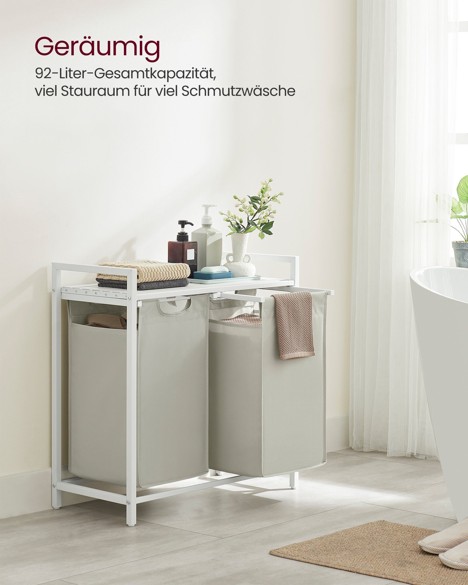 VASAGLE Wäschekorb, 2 Wäschesäcke aus Oxford-Gewebe, abnehmbar, 2 x 46 L