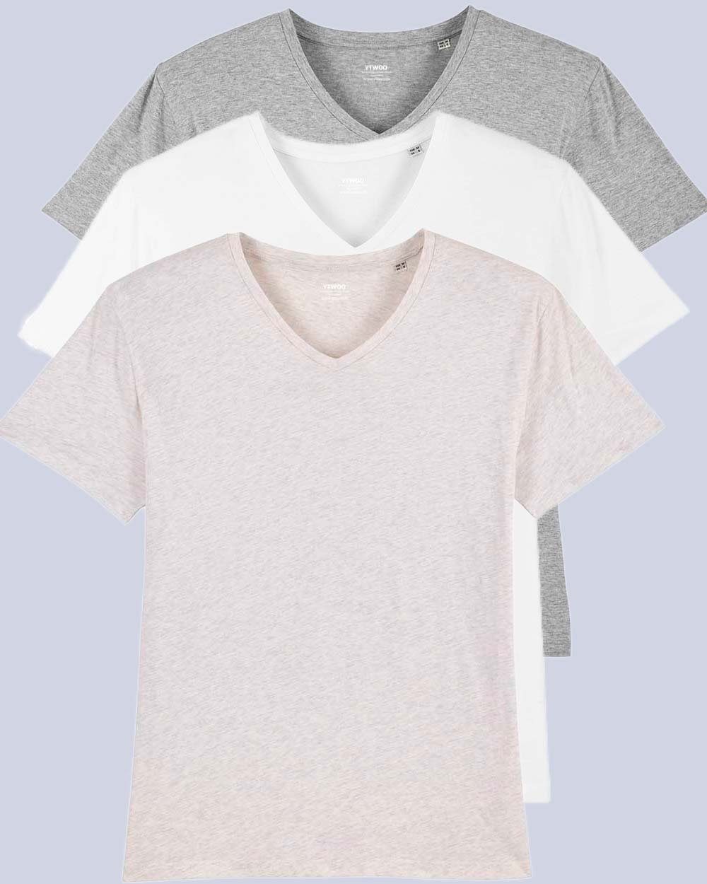 Männer, T-Shirt Pack Pack) & V für Grey Nachhaltig Heather T-Shirt 3er (Spar-Set, Fair 3er YTWOO