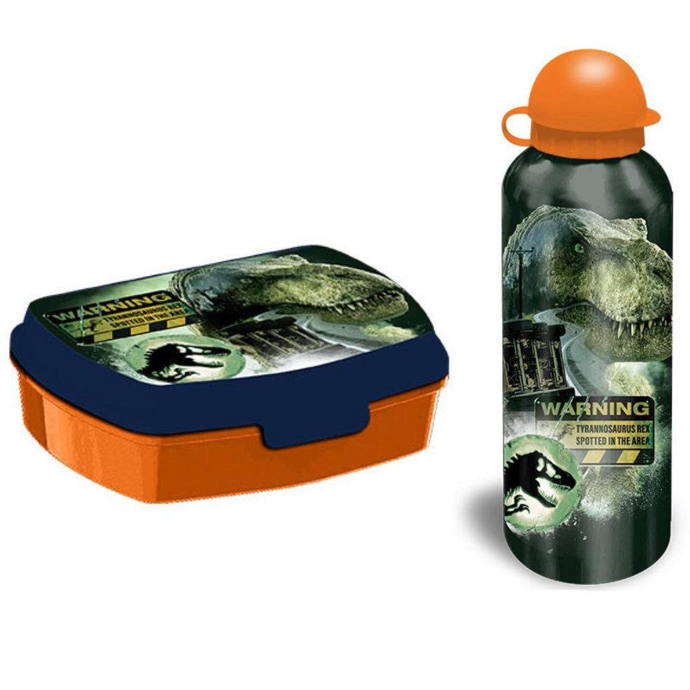 Jurassic World Lunchbox Jurassic World T-Rex Lunch Set Brotdose plus Aluminium Trinkflasche, Kunststoff Alu, (2-tlg)