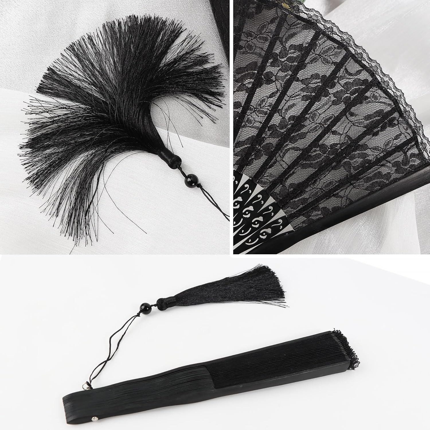 FELIXLEO Handfächer Lace Fan with Tassel Vintage Fan Lace Folding Fan Hand Fan, (1-tlg)