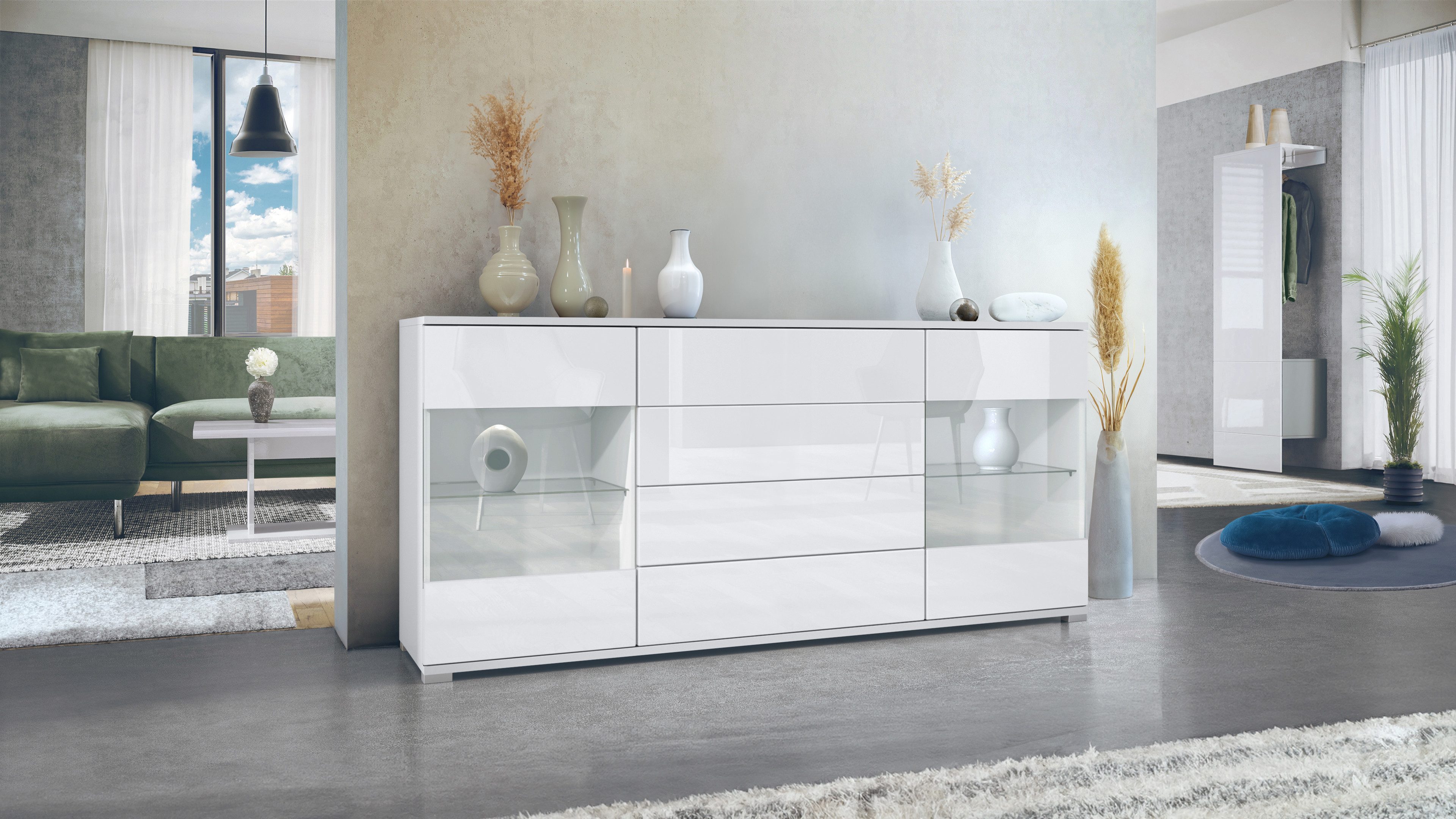 Vladon Sideboard Bari V2 (Kommode mit 2 Türen, 4 Schubladen und 2 flexible günstig online kaufen