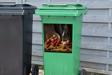 MuchoWow Wandsticker Schneidebrett - Gemüse - Stillleben - Pasta - Aus - Tomate - (1 St), Mülleimer-aufkleber, Mülltonne, Sticker, Container, Abfalbehälter
