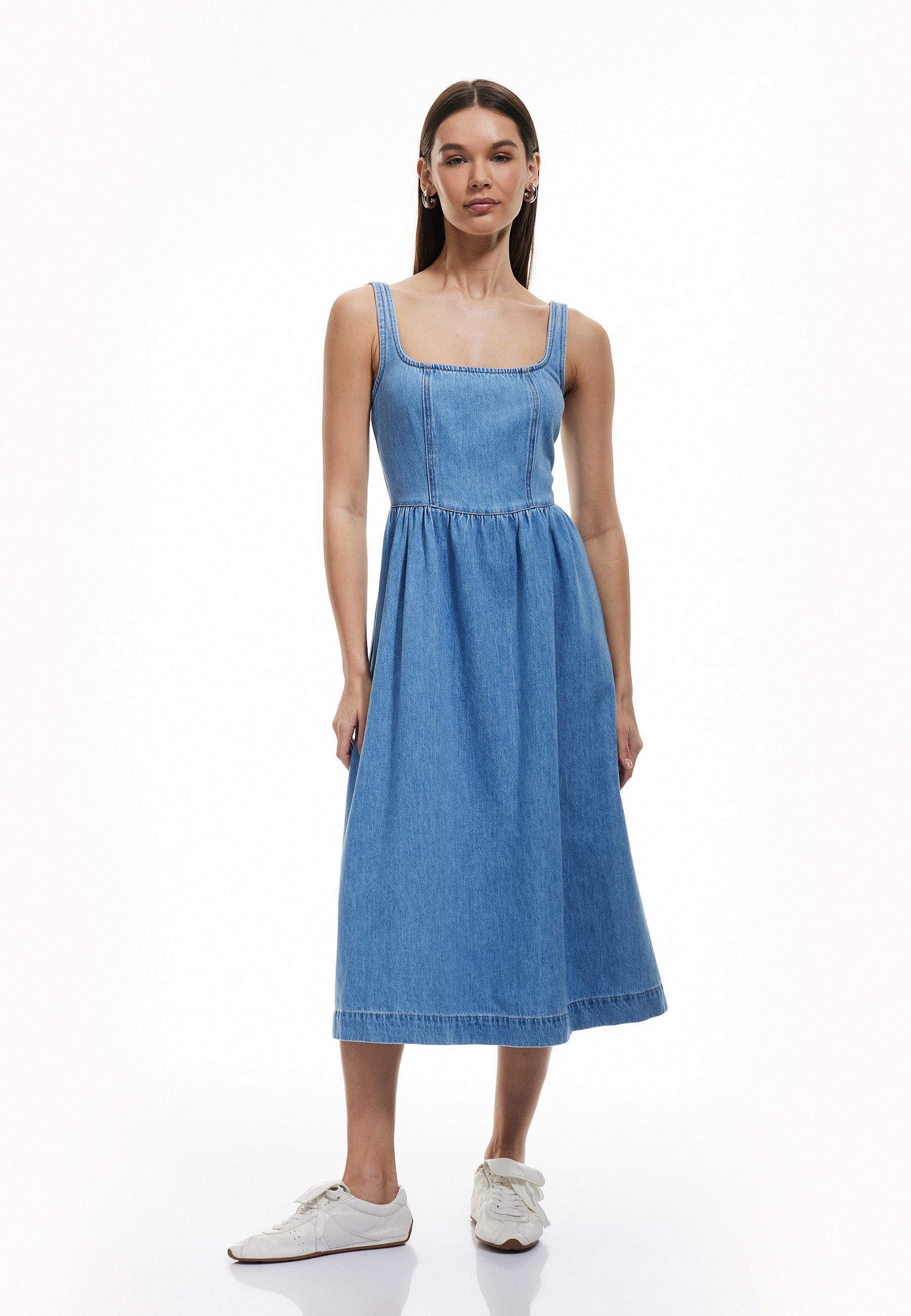 Koton Jeanskleid Denim Midi Länge Jeanskleid