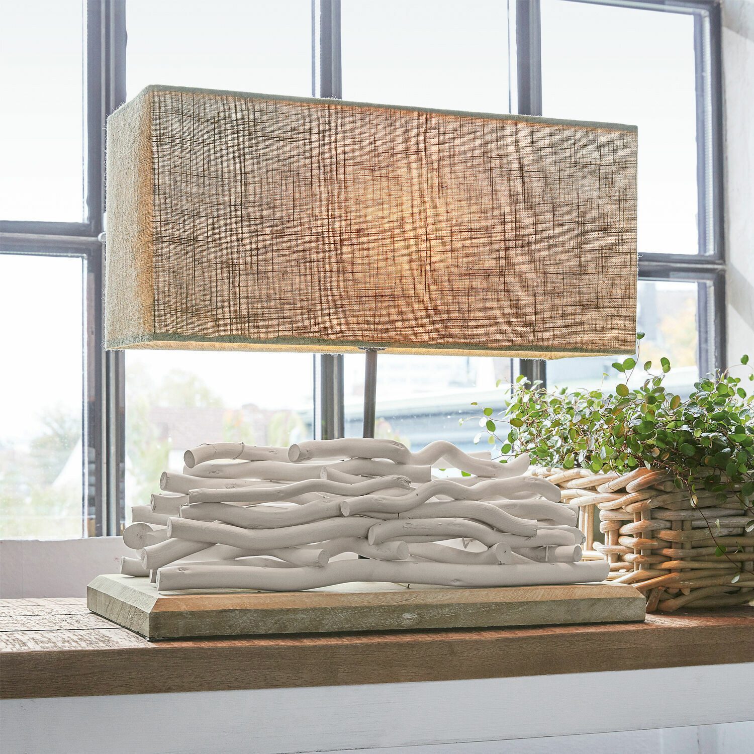 Mirabeau Tischleuchte Tischlampe Caribou leinen/weiß günstig online kaufen