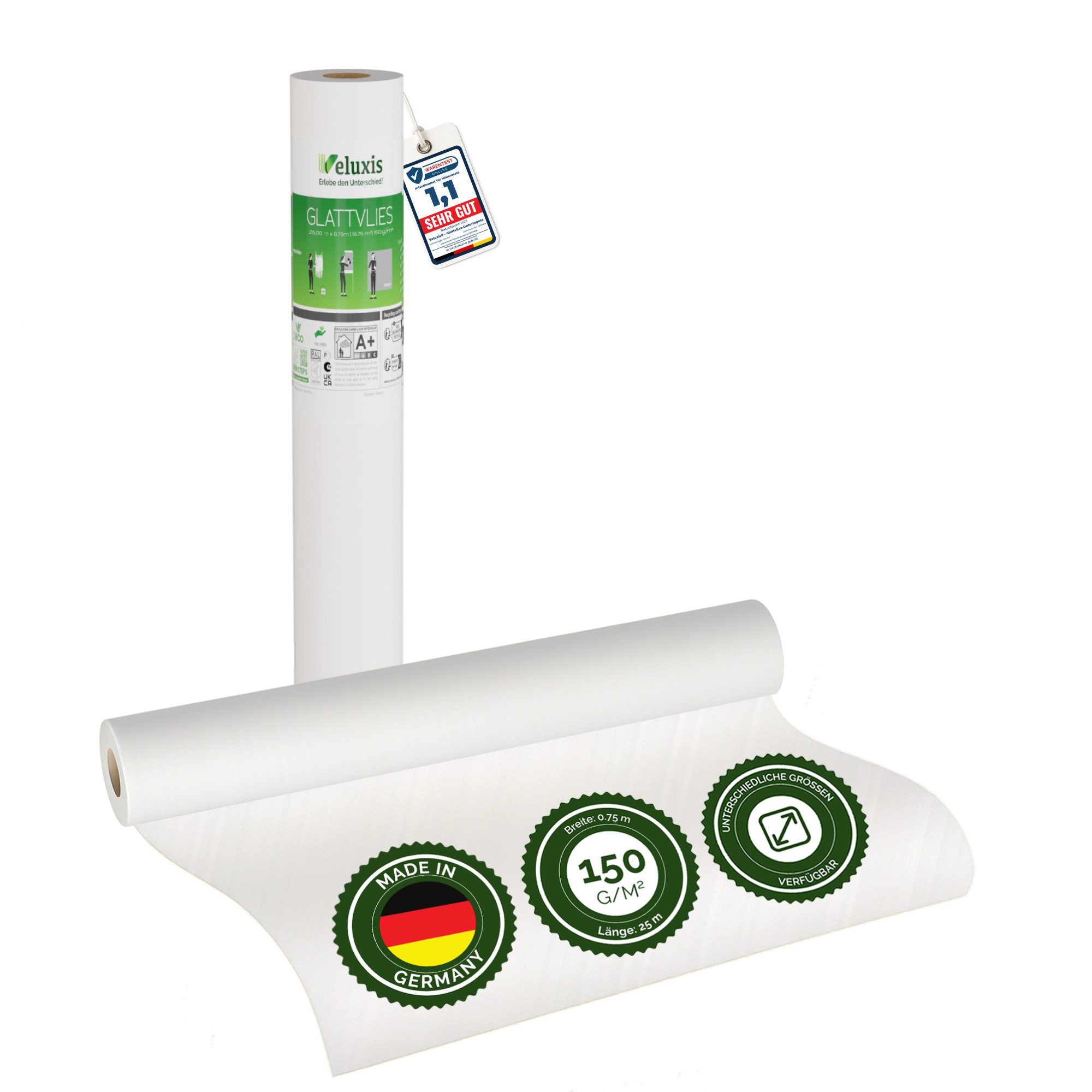 Veluxis Malervlies Veluxis® Premium Glatvlies, (1-St), überstreichbar, rissüberbrückend & formstabil