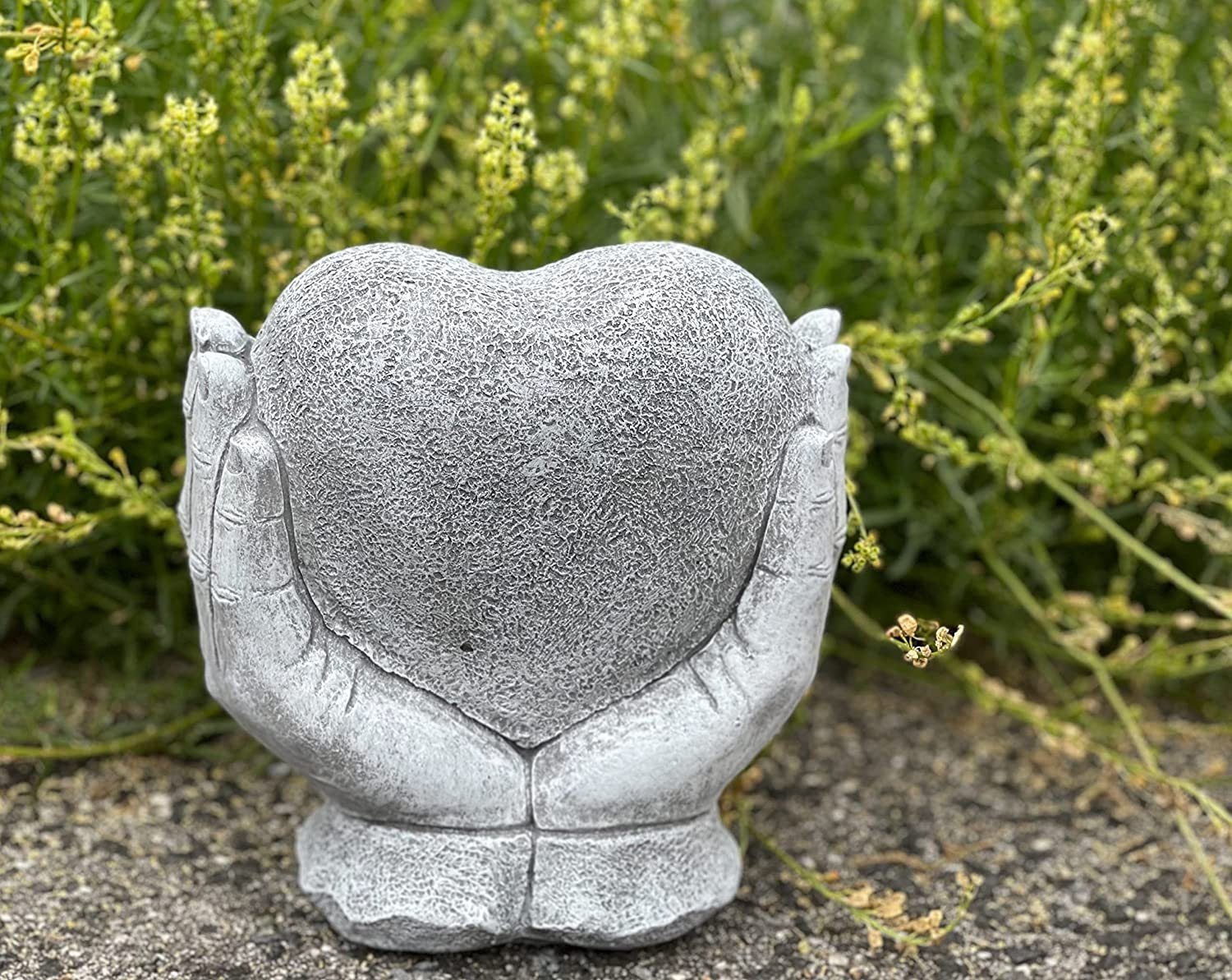 Stone and Style " Grabstein Hand Gartenfigur " vermisse Herz Grabschmuck Steinfigur in Ich Dich