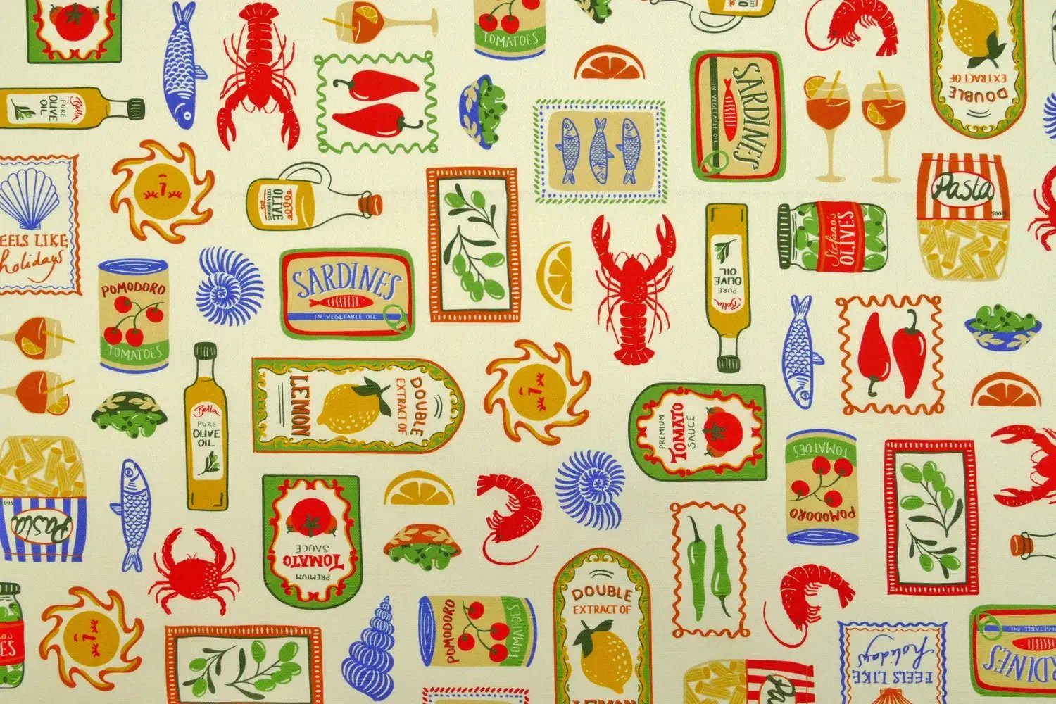 Stofferia Stoff Dekostoff Baumwolle Maritim Lobster Bunt, Meterware