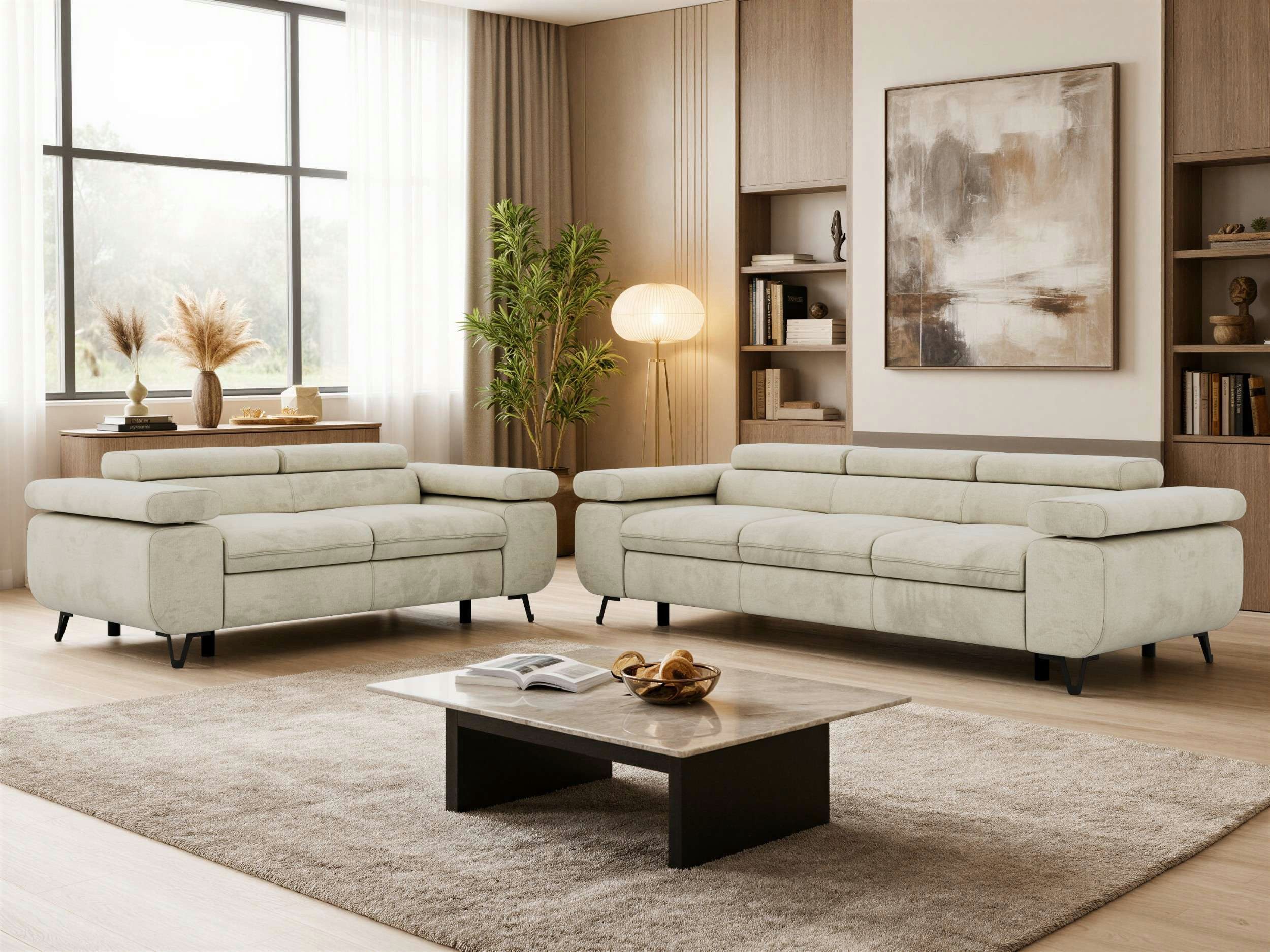 MKS MÖBEL Polstergarnitur PETER, (2+3, Set, modernes Sofa-Set, Couchgarnitur fürs Wohnzimmer), verstellbare Kopfstützen und Armlehnen