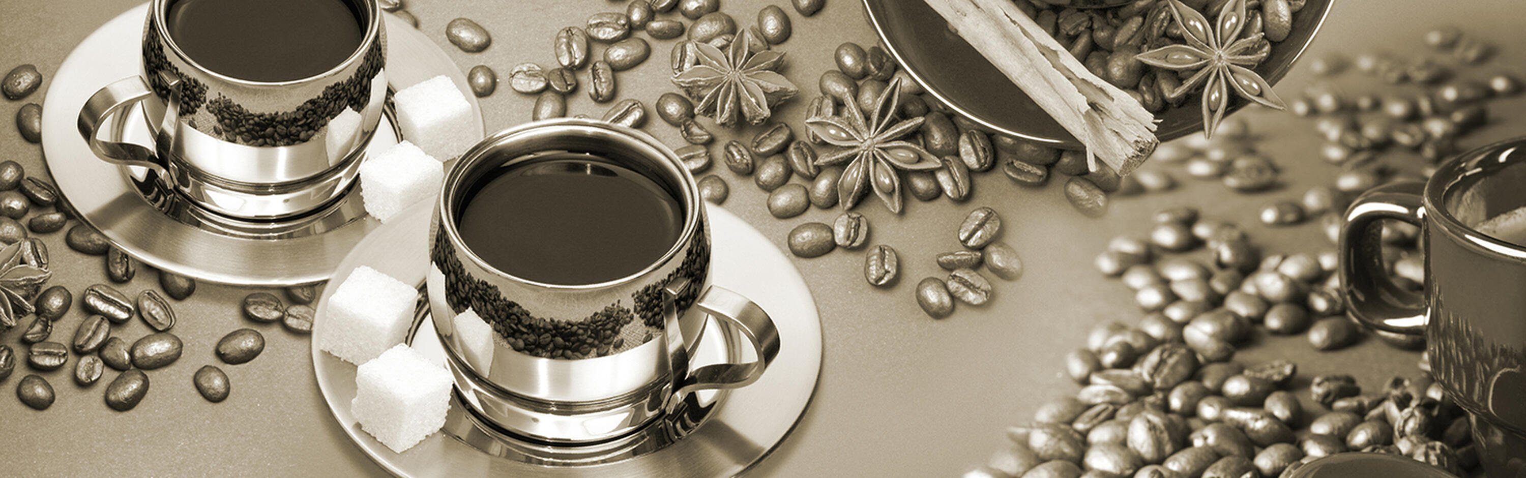 Nischenrückwand versch. Kaffeebohnen Hartschaum (1-tlg), Tee Größen Zucker, Kaffee wandmotiv24 Premium Küchenrückwand in Tasse