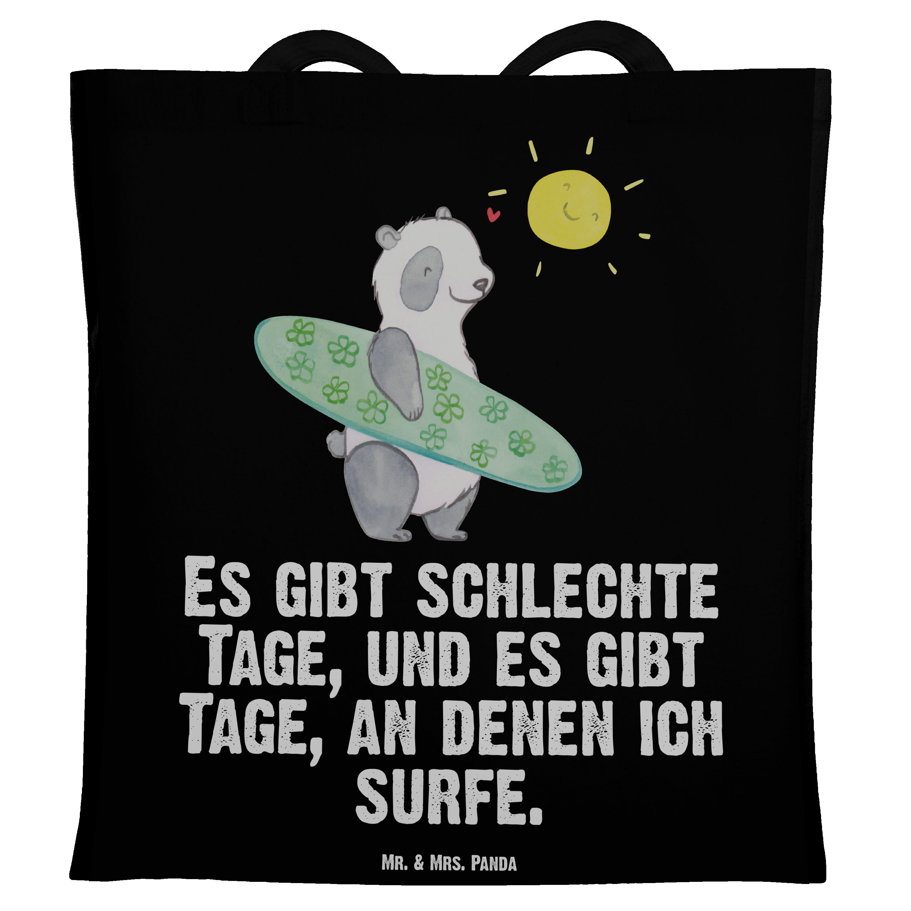 - Mr. Geschenk, Tage Tragetasche - Surfschule, Beuteltasche, Panda Wel Mrs. & (1-tlg) Surfen Schwarz Panda