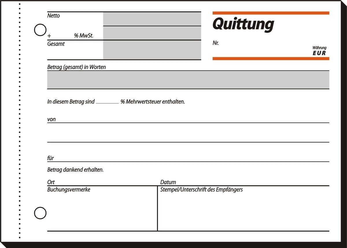 Formularblock Formularbuch Quittung A6 quer VE=50 Blatt.