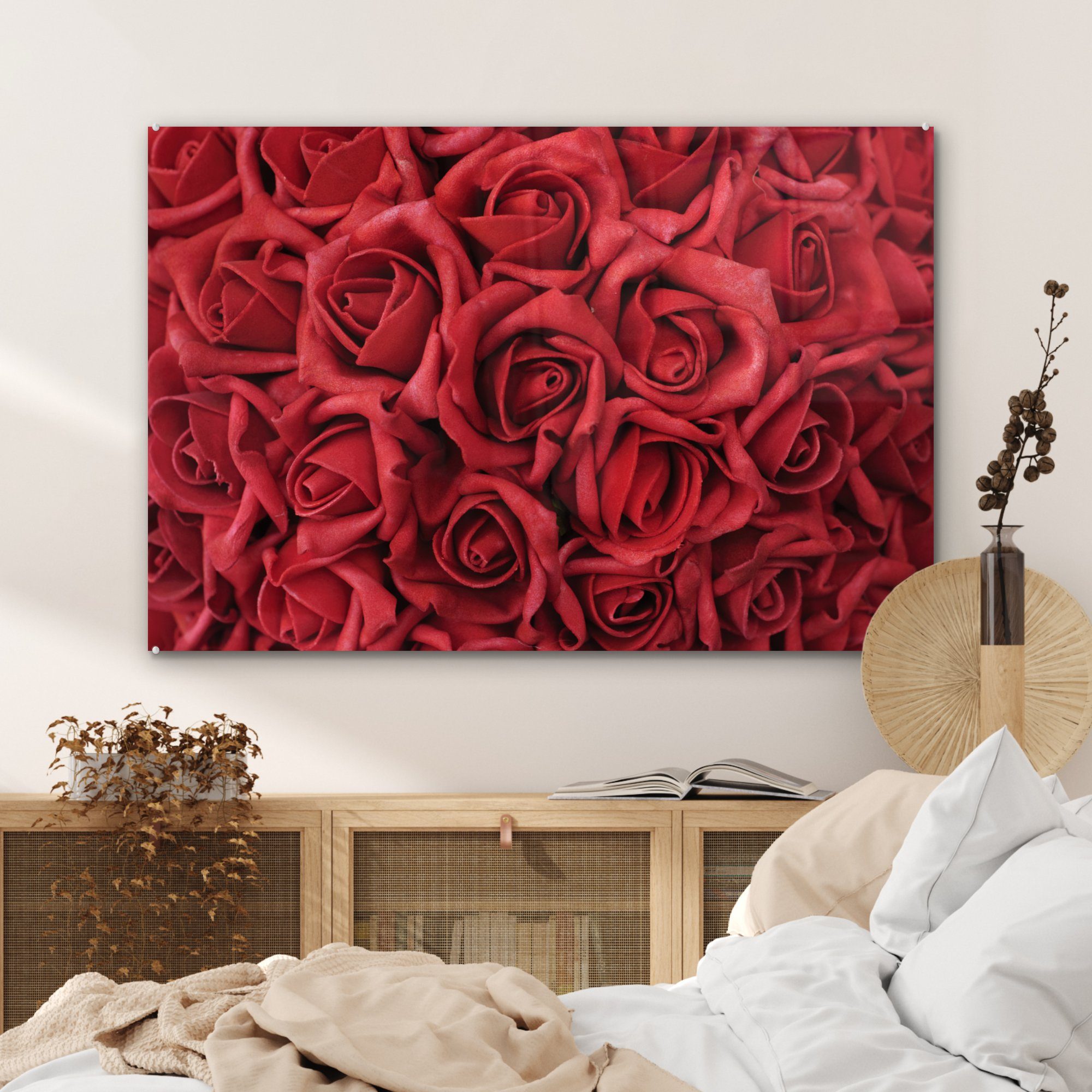 Wohnzimmer St), - Schlafzimmer & Acrylglasbild Rosenblütenblätter Rot, Acrylglasbilder Rosen MuchoWow - (1