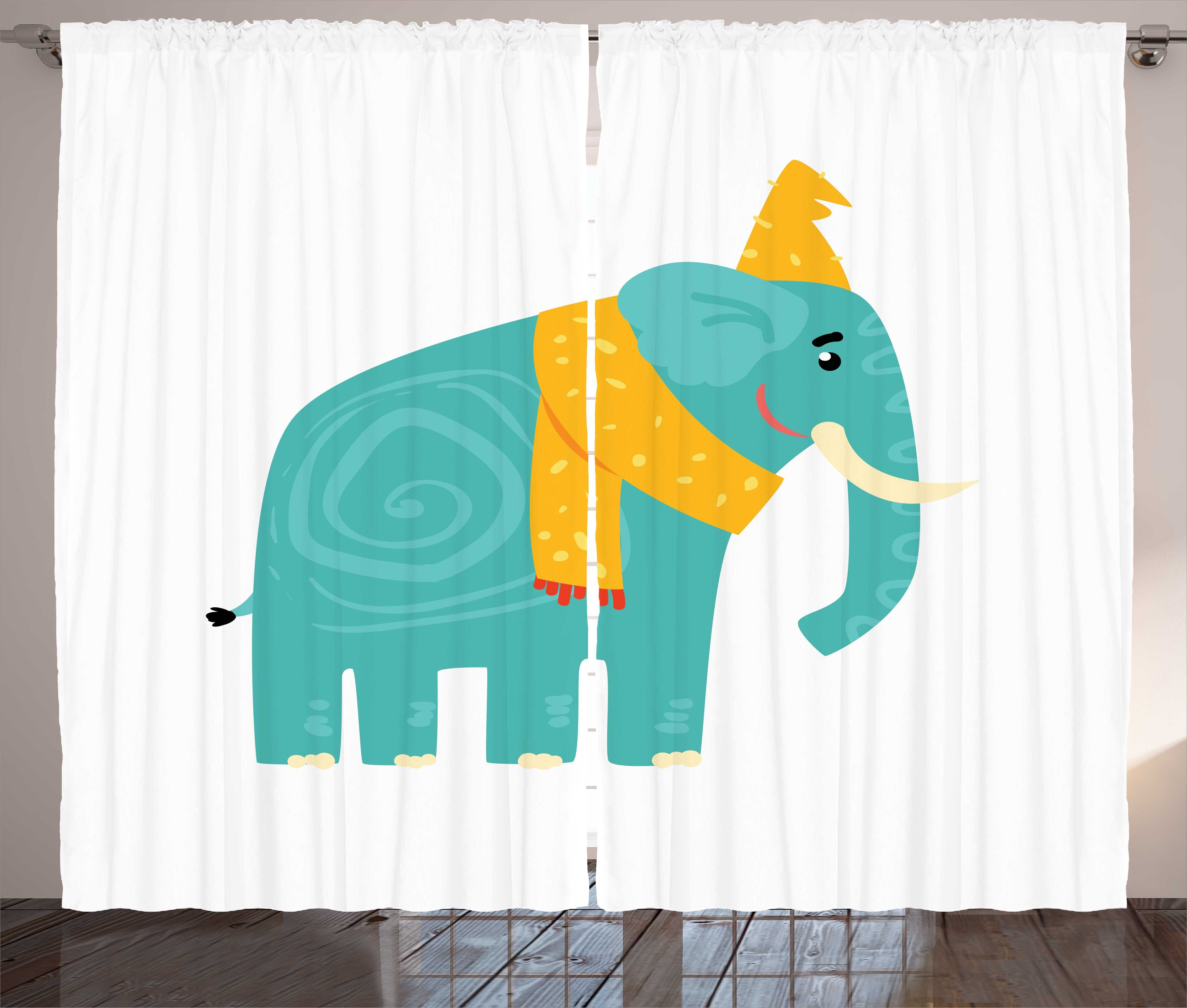 Gardine Schlafzimmer Kräuselband Vorhang mit Schlaufen und Haken, Abakuhaus, Elefant Tier mit Hut und Schal