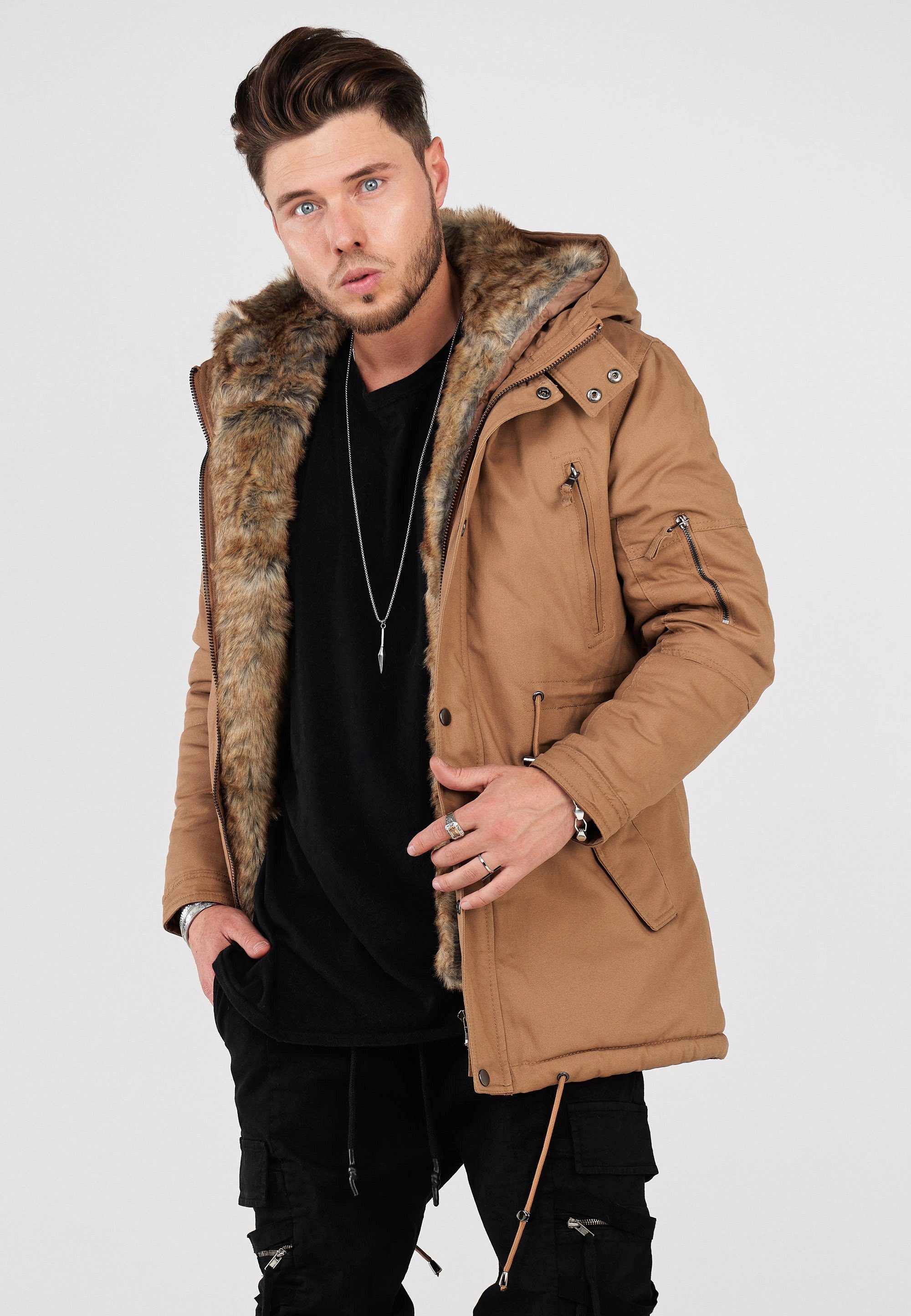 behype Kunstfell Parka abnehmbarem mit BHTYLER braun