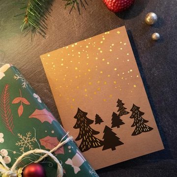 bigdaygraphix Weihnachtskarte 20 weihnachtskarten im Hygge Stil, 20 Weihnachtskarten verdelt mit Goldfolie