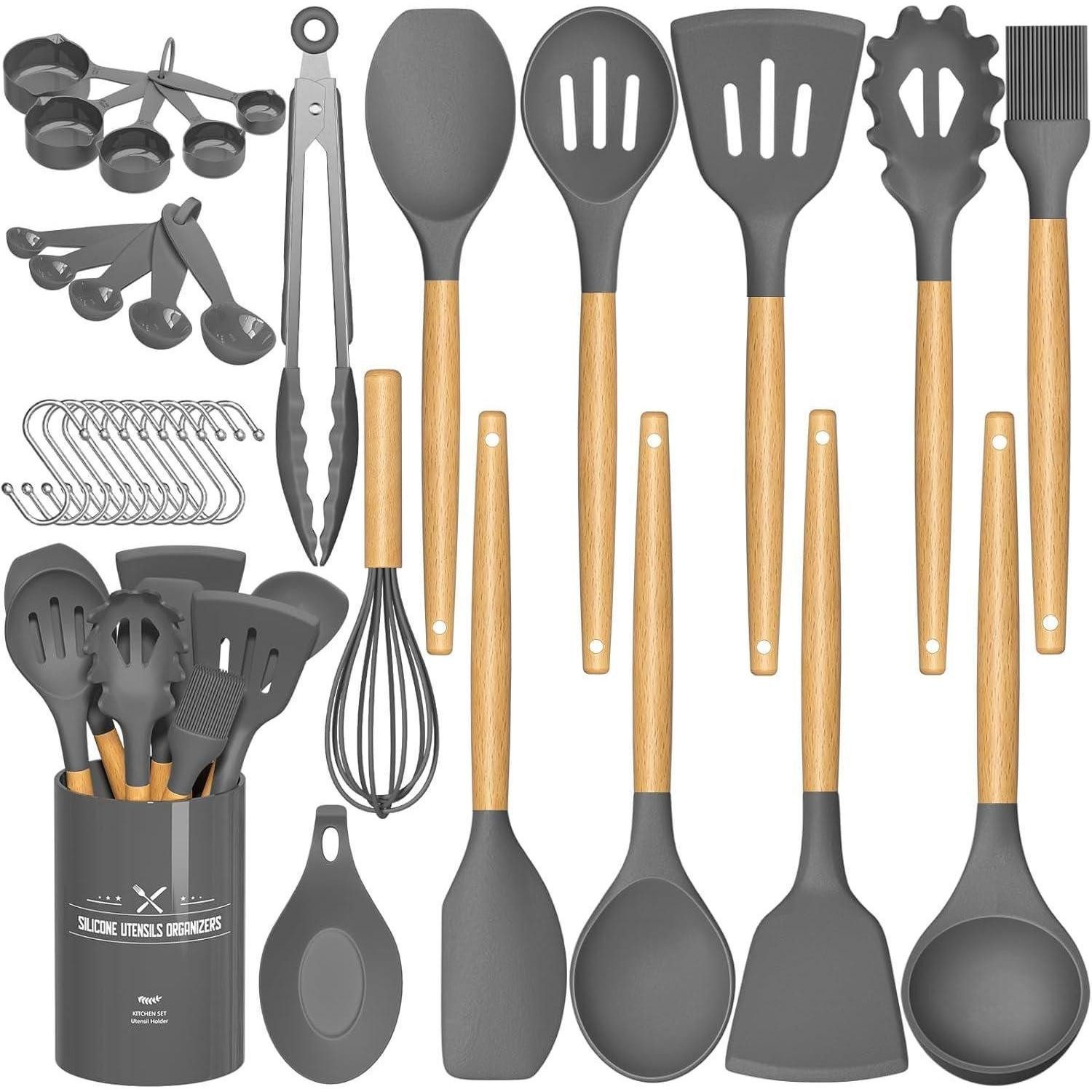LuxusKollektion Küchenspachtel Küchenhelfer Set 24-teilig Grau Silikon