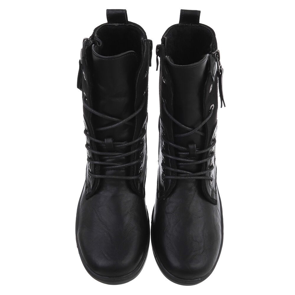 Ital-Design Damen Stiefeletten mit Schnürung und Reißverschluss Schnürstiefelette (90598642) Keilabsatz/Wedge Stiefeletten in Schwarz – Bild 4 von 5