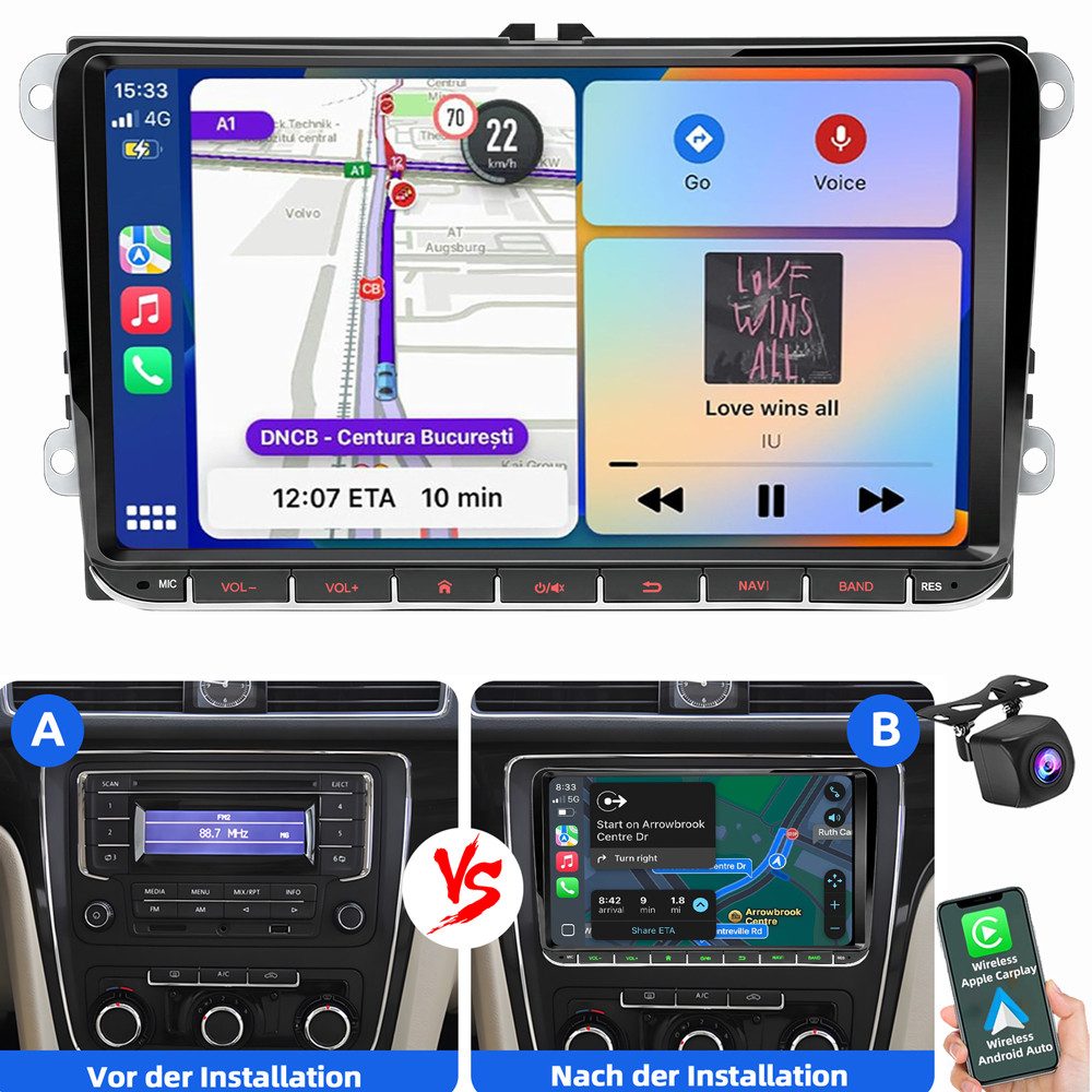 ESSGOO Für VW Golf 5 6 Plus Touran Tguan Caddy Passat Carplay Android Auto Navigationsgerät (Carplay Android Auto Bluetooth FM AM RDS)