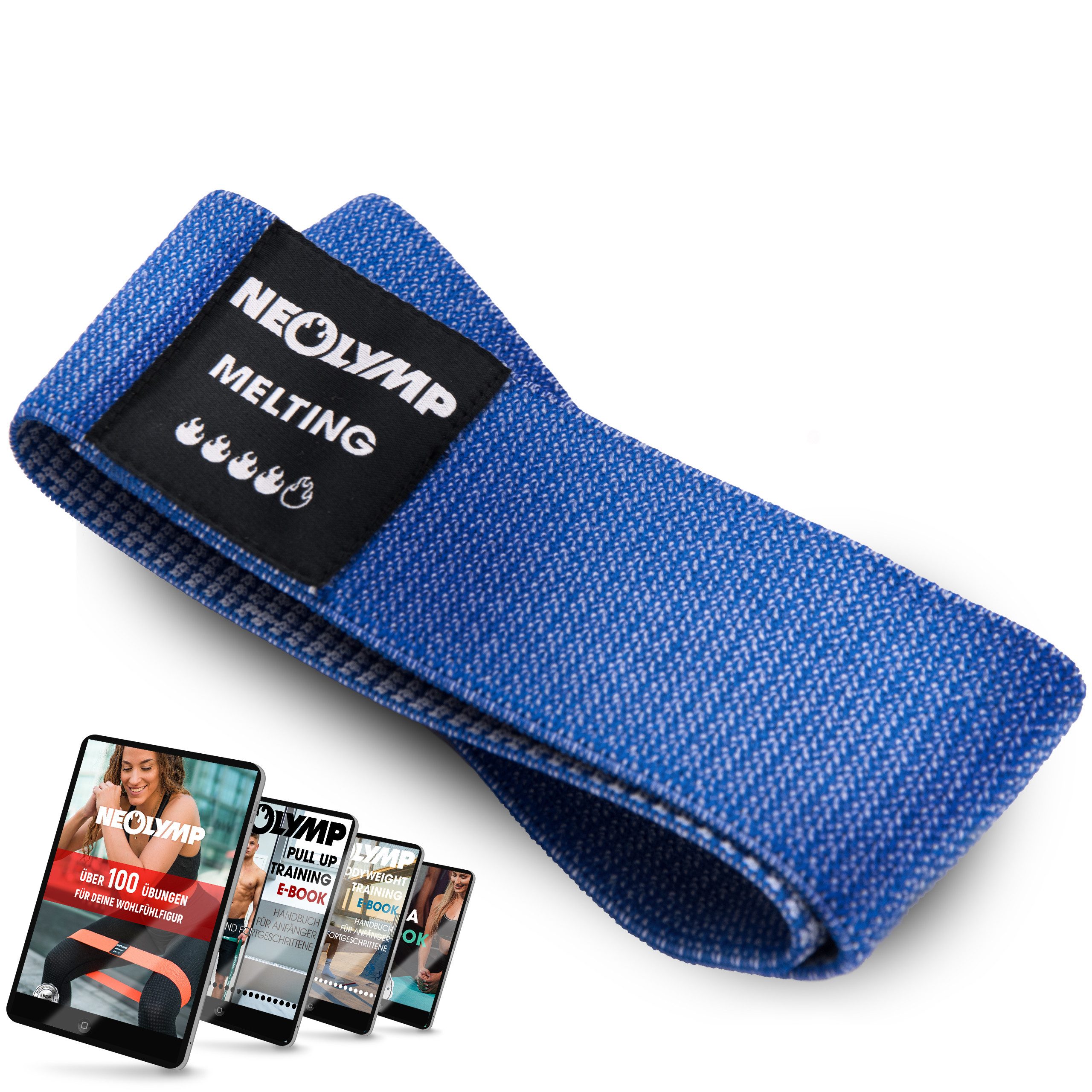 NEOLYMP Trainingsband Minibänder einzeln MB310 Stufe 4, 12 – 15 kg, Blau, Naturfasern, komfortabel, mit E-Book, langlebig, hygienisch, waschbar