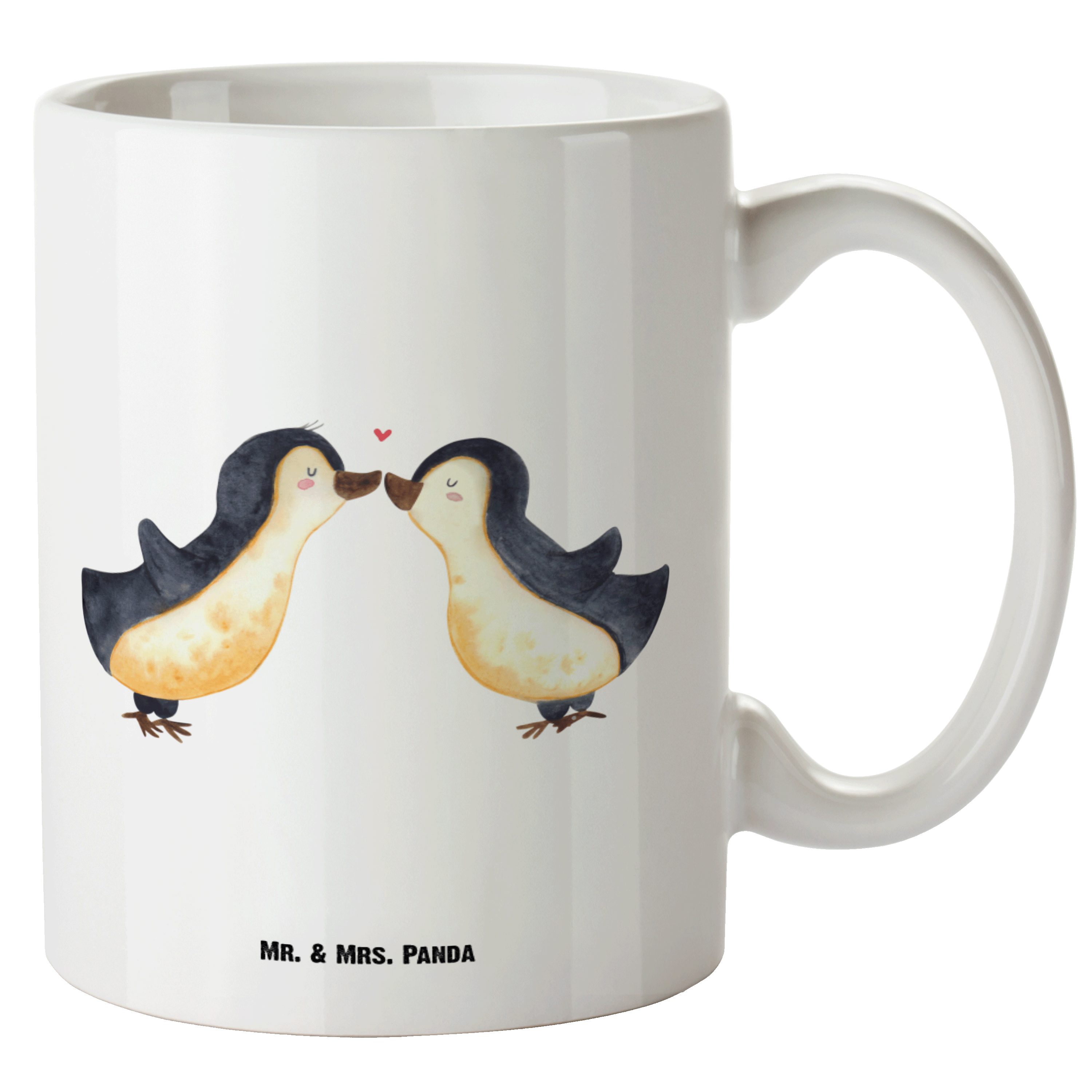 Mr. & Mrs. Panda Tasse Pinguin Liebe - Weiß - Geschenk, Jumbo Tasse, verliebt, vertraut, Ehe, XL Tasse Keramik
