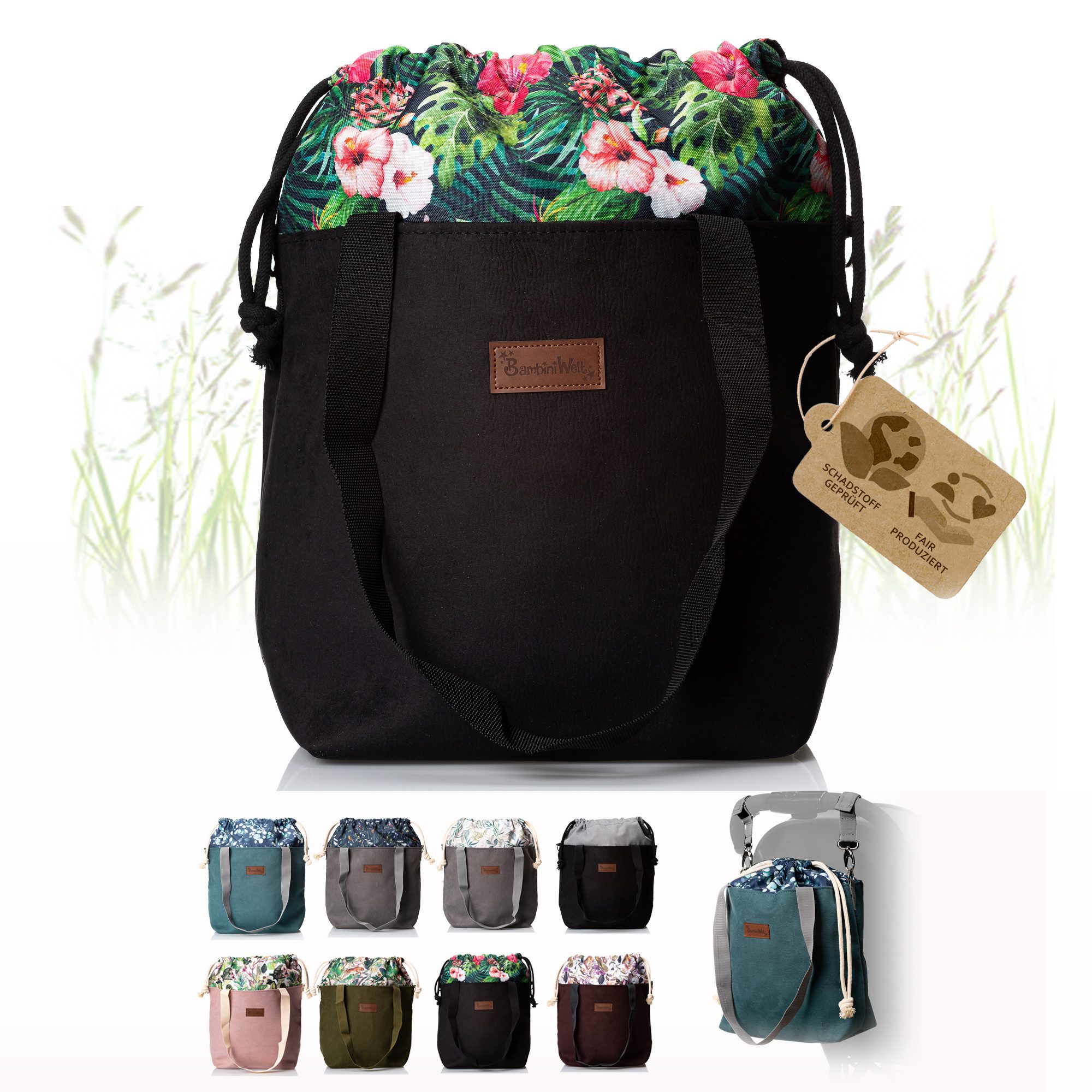 BambiniWelt by Rafael K. Wickeltasche Wickeltasche mit Schultergurt Kinderwagentasche aus Öko-Leder, hochwertiges Ökoleder