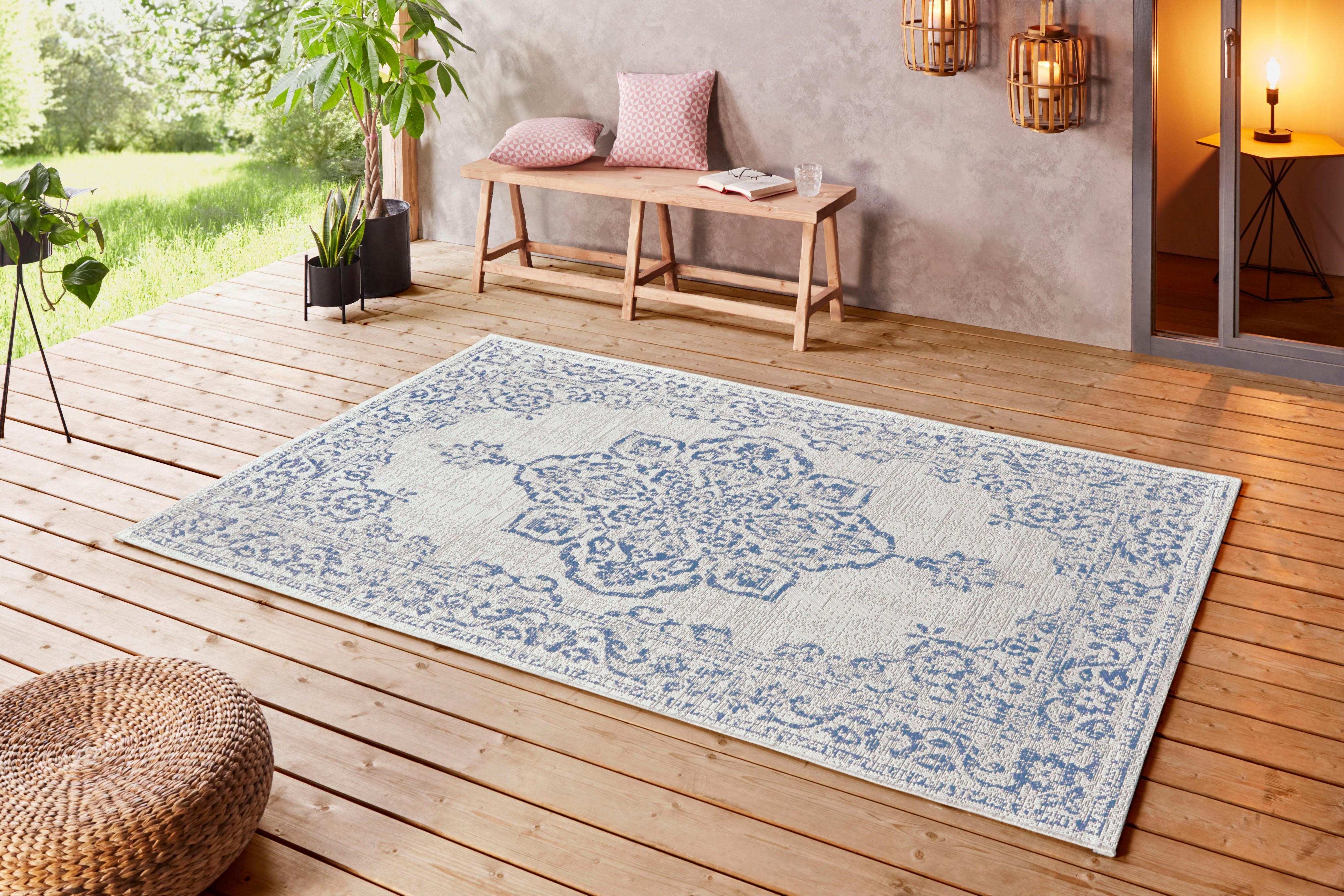 Teppich Tilos, mm, 8 Vintage, Outdoor, Kurzflor, Orientalisch, Garten rechteckig, creme/blau Höhe: Wohnzimmer, In- NORTHRUGS, &