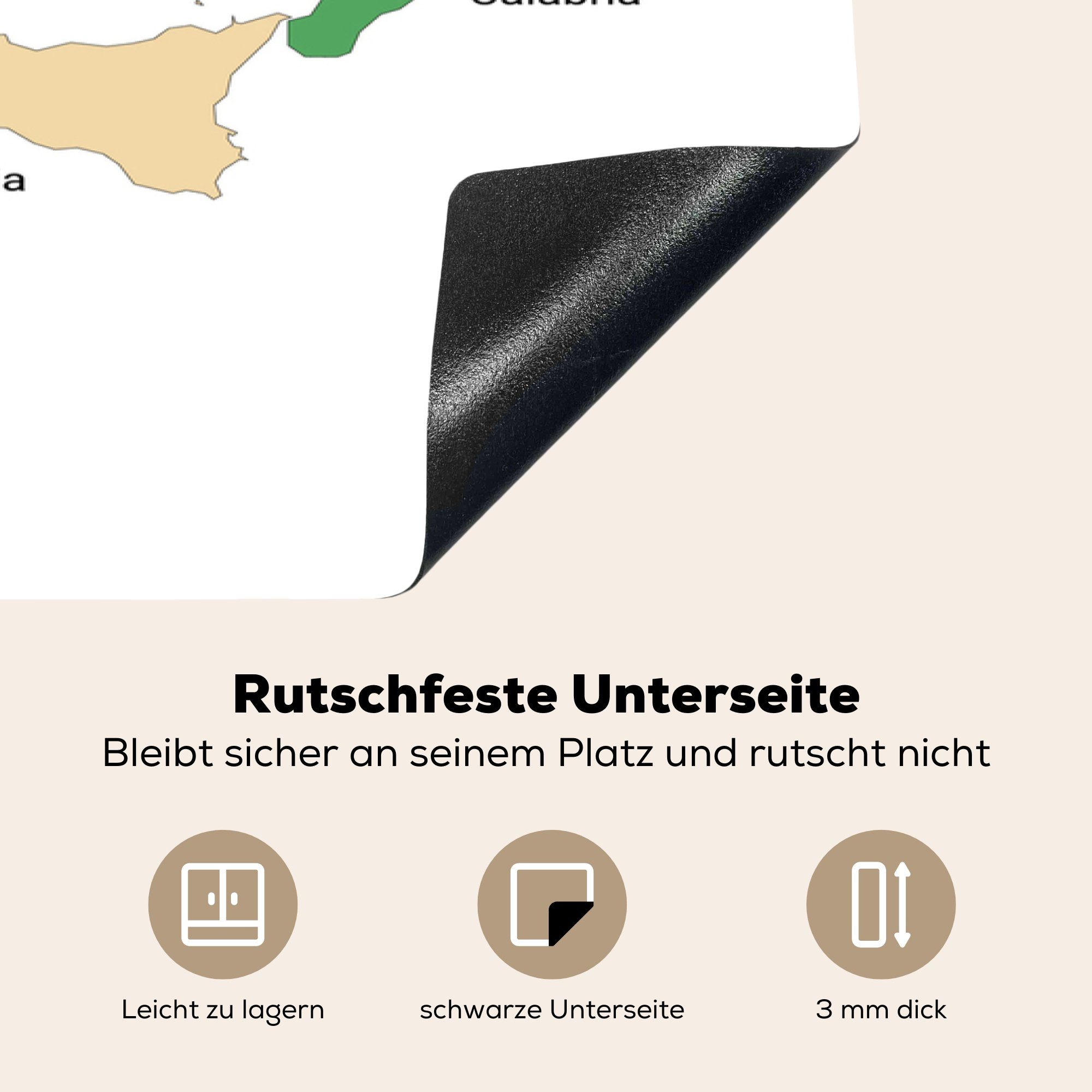 MuchoWow Herdblende-/Abdeckplatte Karte der 78x78 Regionen Arbeitsplatte cm, (1 küche für tlg), Ceranfeldabdeckung, Vinyl, Italiens