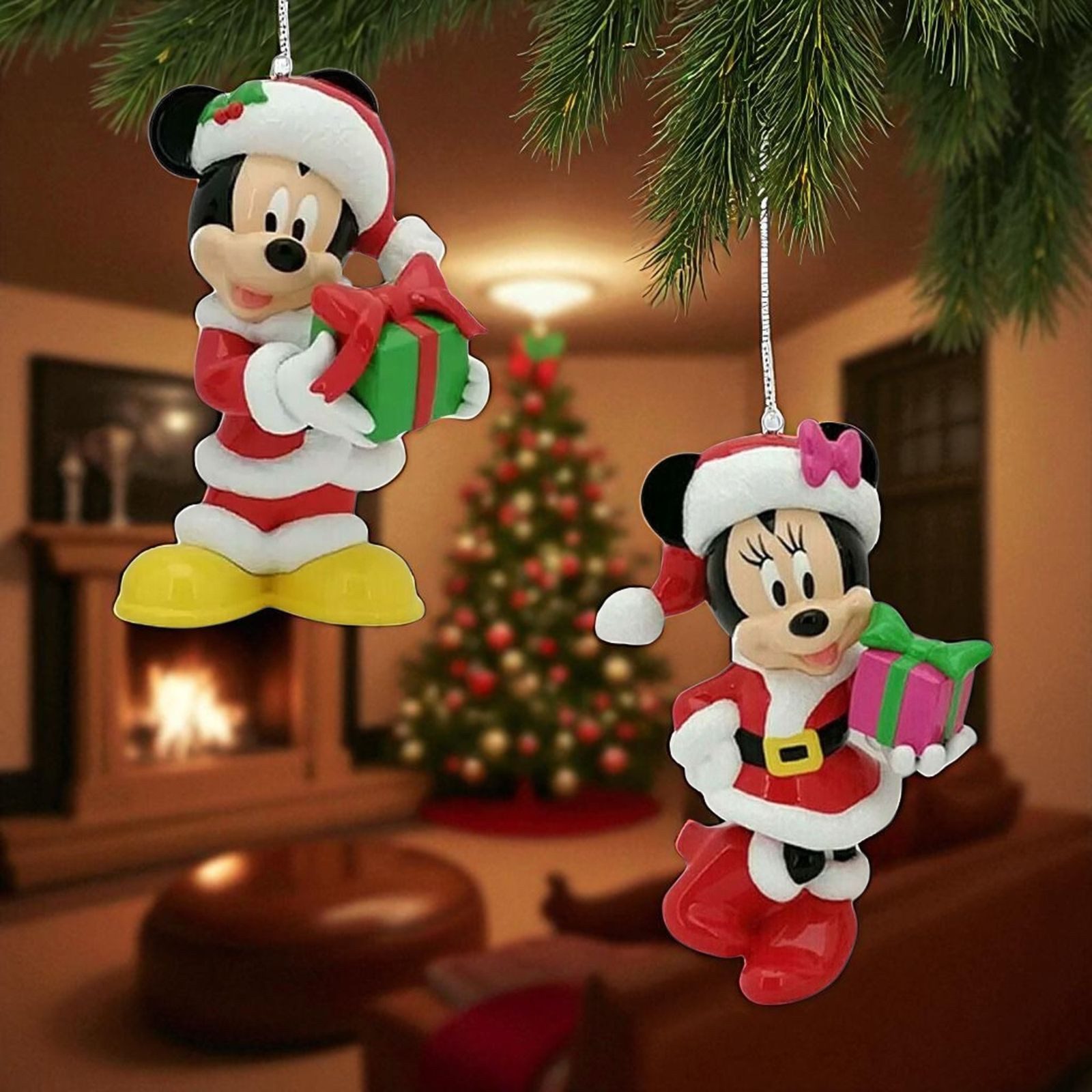 Disney Weihnachtsfigur 2er Set Christbaumfigur 9cm 3D Mickey + Minnie Mouse Weihnachtskugel – Bild 4 von 4