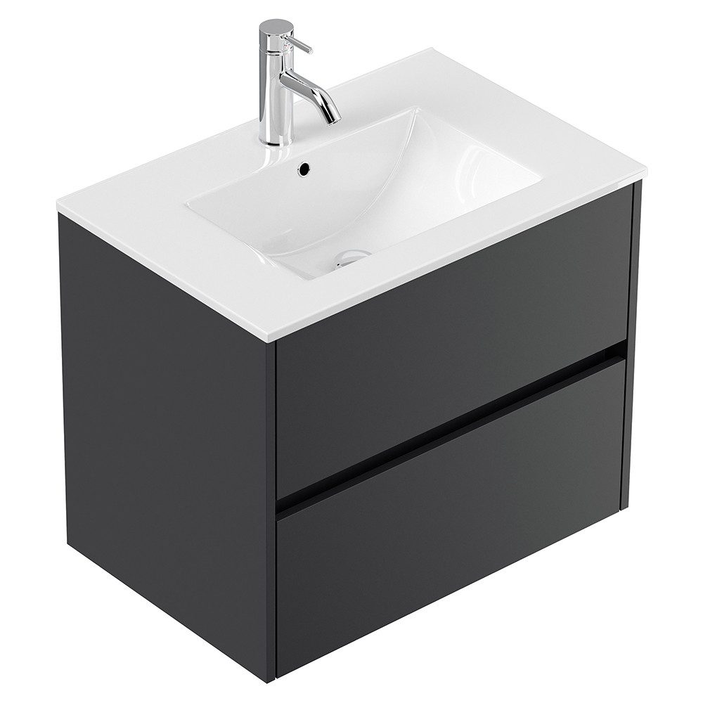 Lomadox Waschtisch LIVIGNO-02, 70cm breit, Keramikwaschbecken, graphit matt
