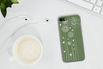 MuchoWow Handyhülle Illustration eines Blumenmusters in Grün, Handyhülle Apple iPhone 8, Smartphone-Bumper, Print, Handy Schutzhülle