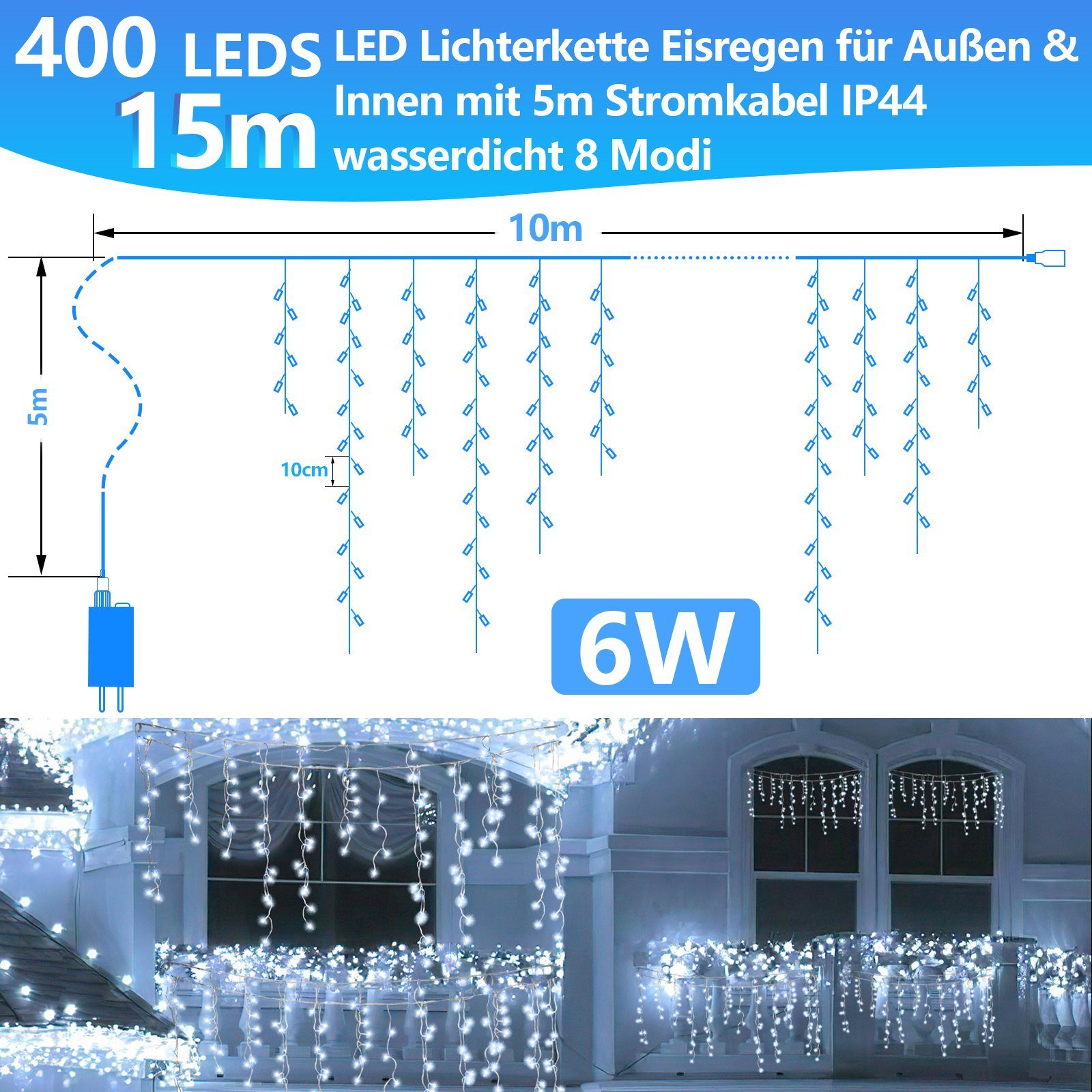 Clanmacy LED-Lichterkette 5-200m LED Eisregen Eiszapfen Lichterkette Deko W günstig online kaufen