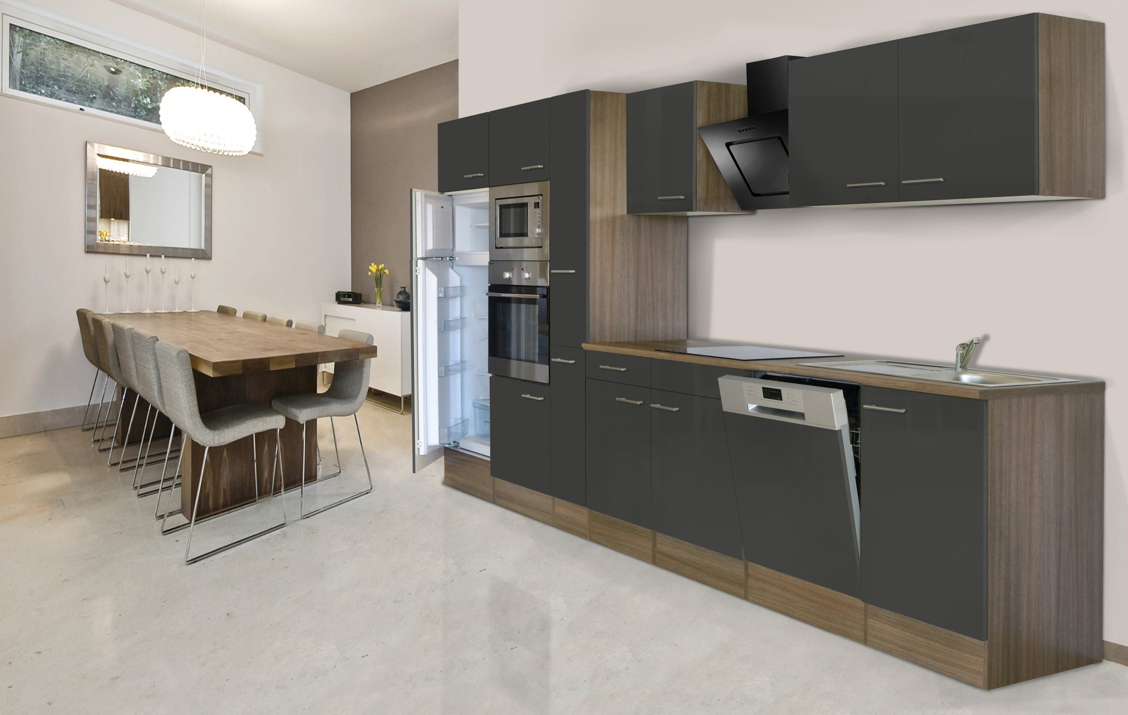 RESPEKTA Küchenzeile York aus der Serie Oliver, mit E-Geräten, Breite 370 cm grau